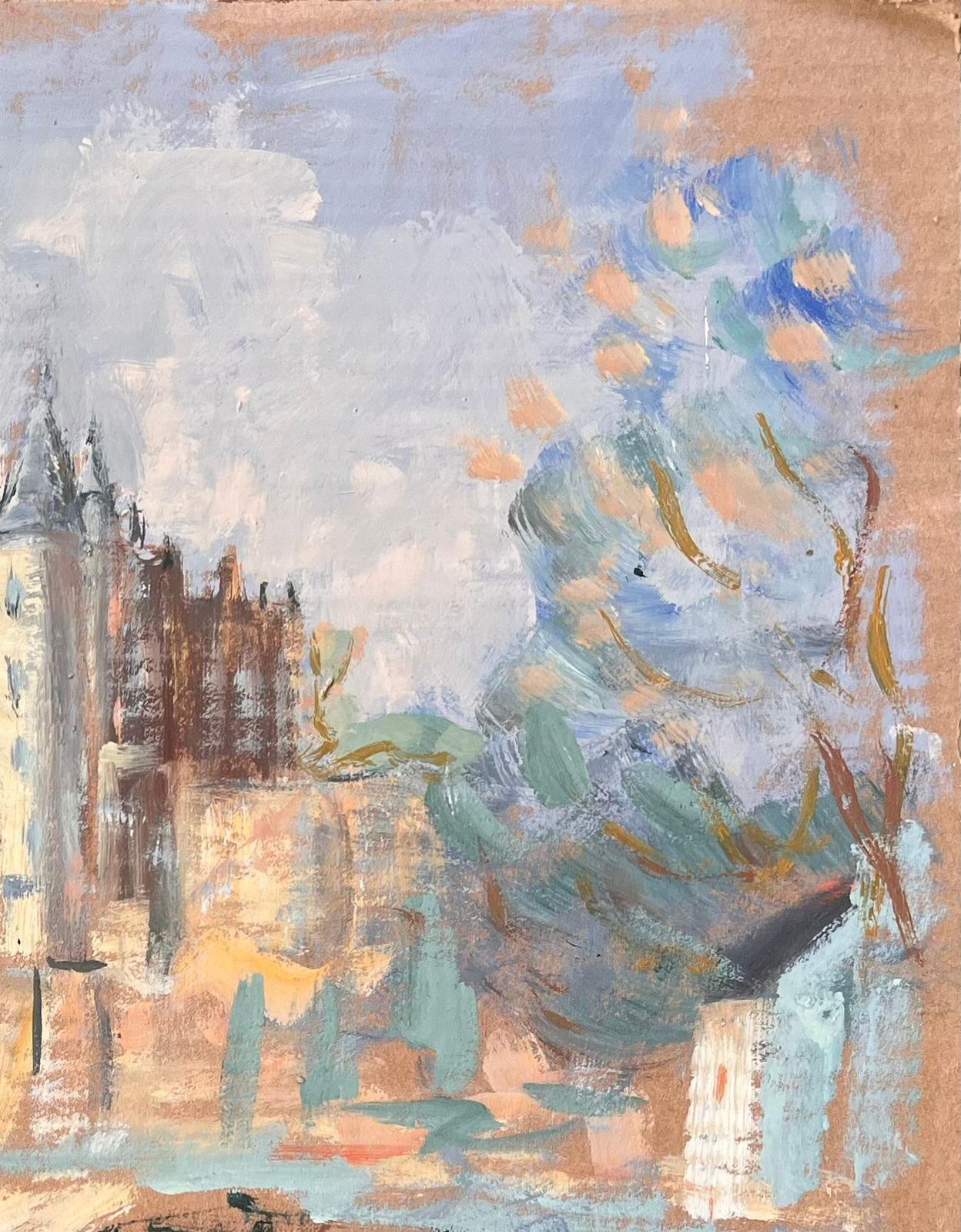Fanch Lelfrench Impressionist Castle On Riverbank With Reflections And Village photo Art