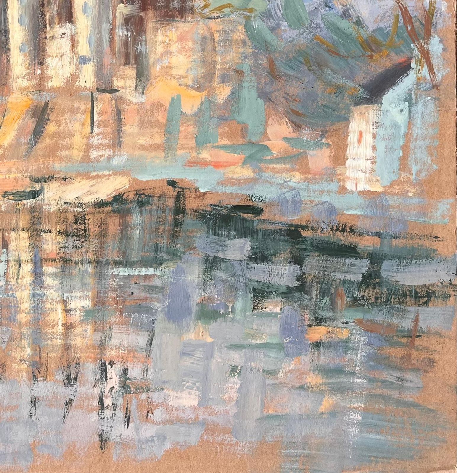 Fanch Lelfrench Impressionist Castle On Riverbank With Reflections And Village photo 535.0