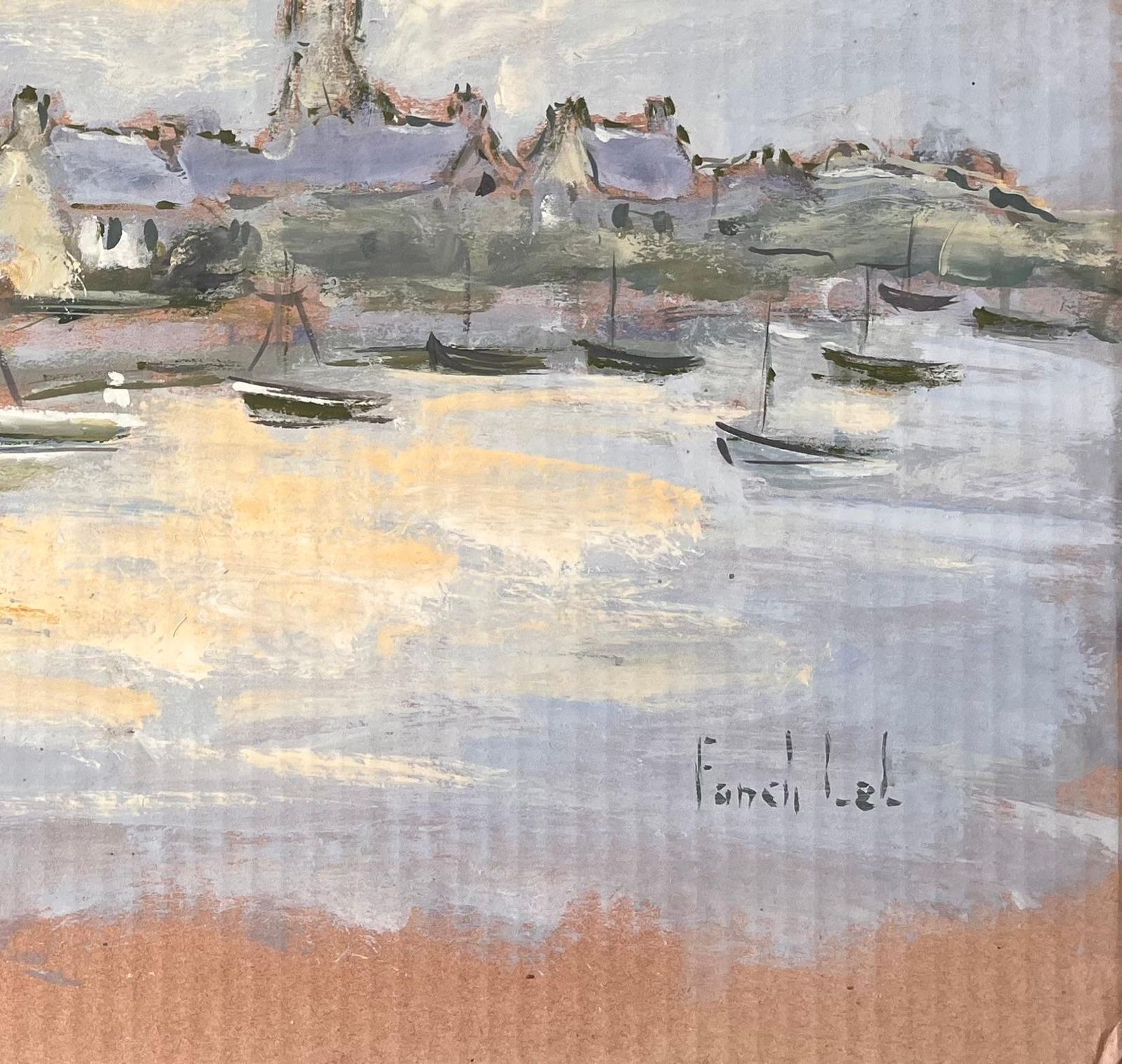 Fanch Lelfrench Impressionist Village Harbour With Boats At Dusk By Fanch Lel photo Art