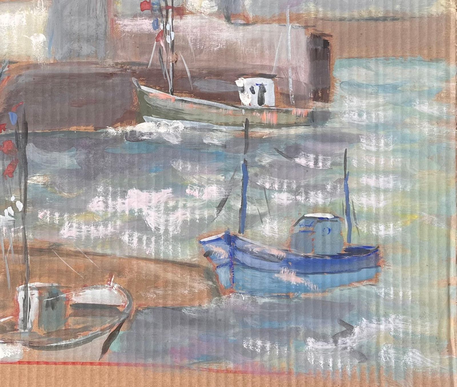 Fanch Lelfrench Impressionist Lighthouse Harbour Scene With Boats And Red Tile Roofs photo 617.0