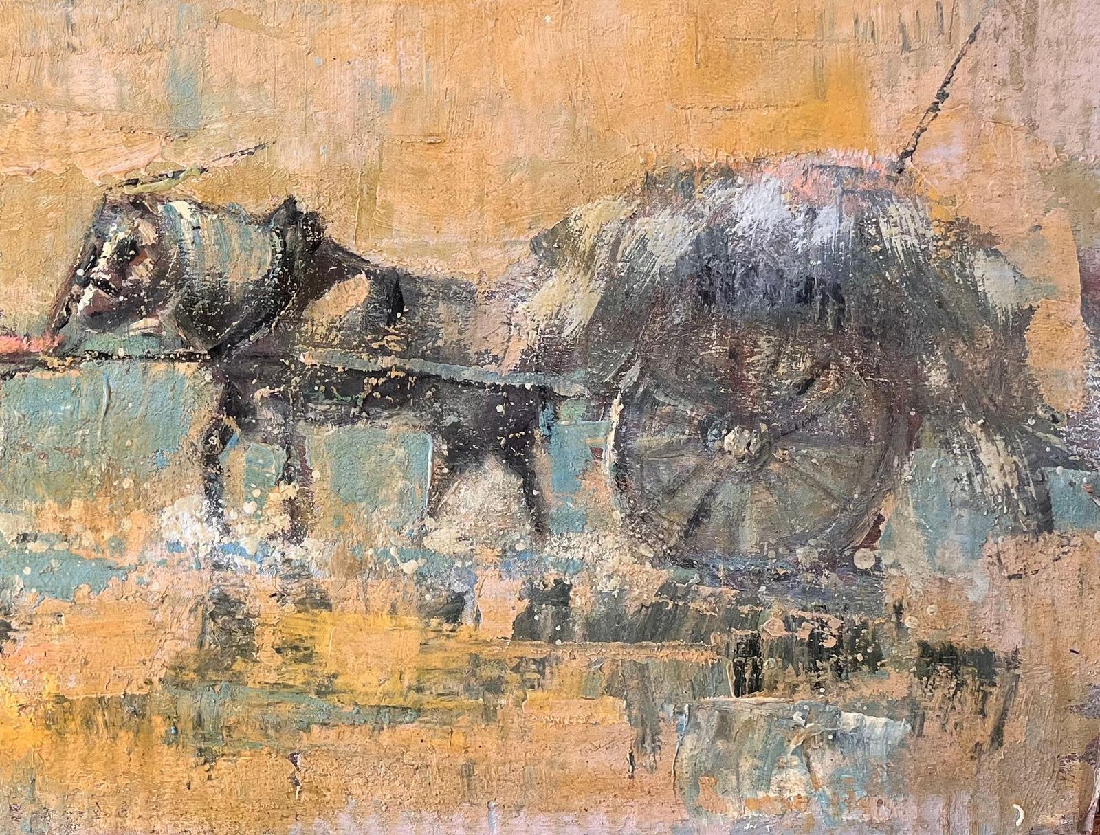 Fanch Lelfrench Impressionist Horse Drawn Hay Cart With Farmer In Rural Landscape photo for sale