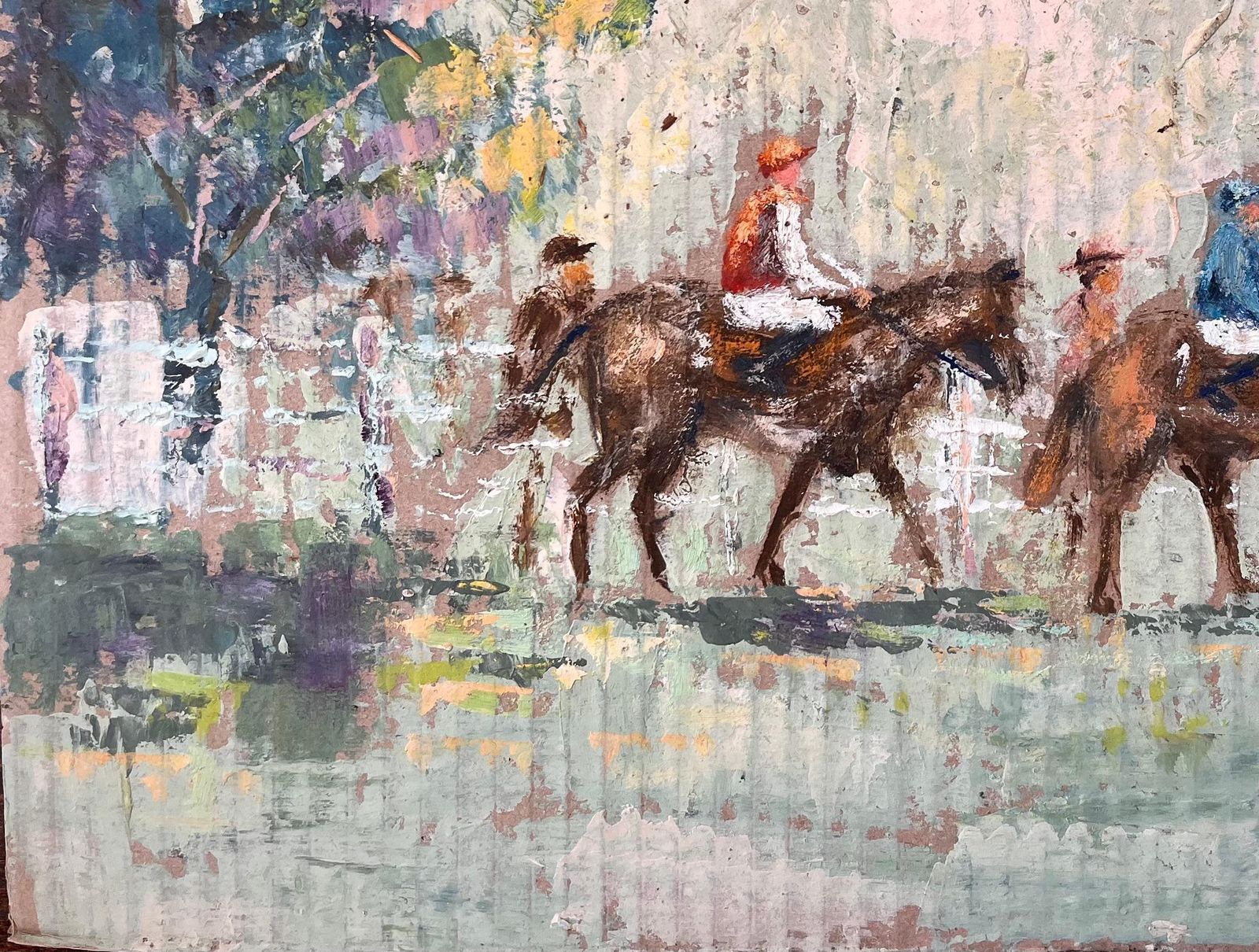 Fanch Lelfrench Impressionist Equestrian Parade With Jockeys And French Flags photo Art
