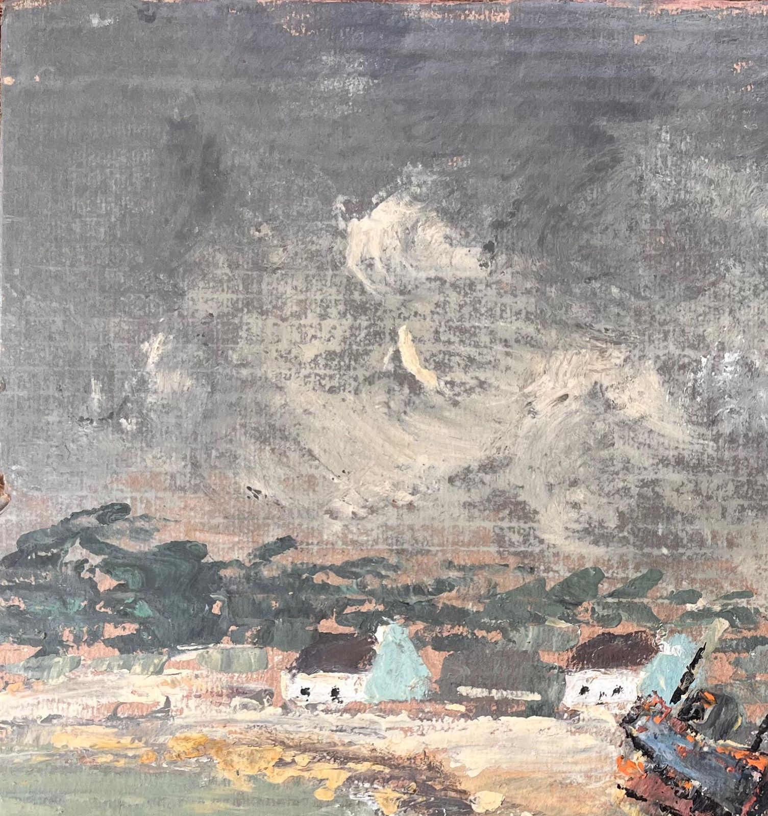 Fanch Lelfrench Impressionist Coastal Village Scene With Boats And Stormy Sky photo vinterior