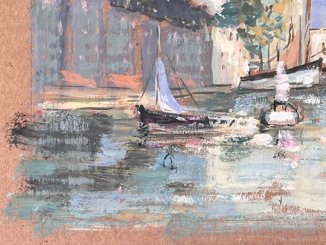 Fanch Lelfrench Impressionist Harbour Scene With Sailboats And Quayside Architecture photo Art