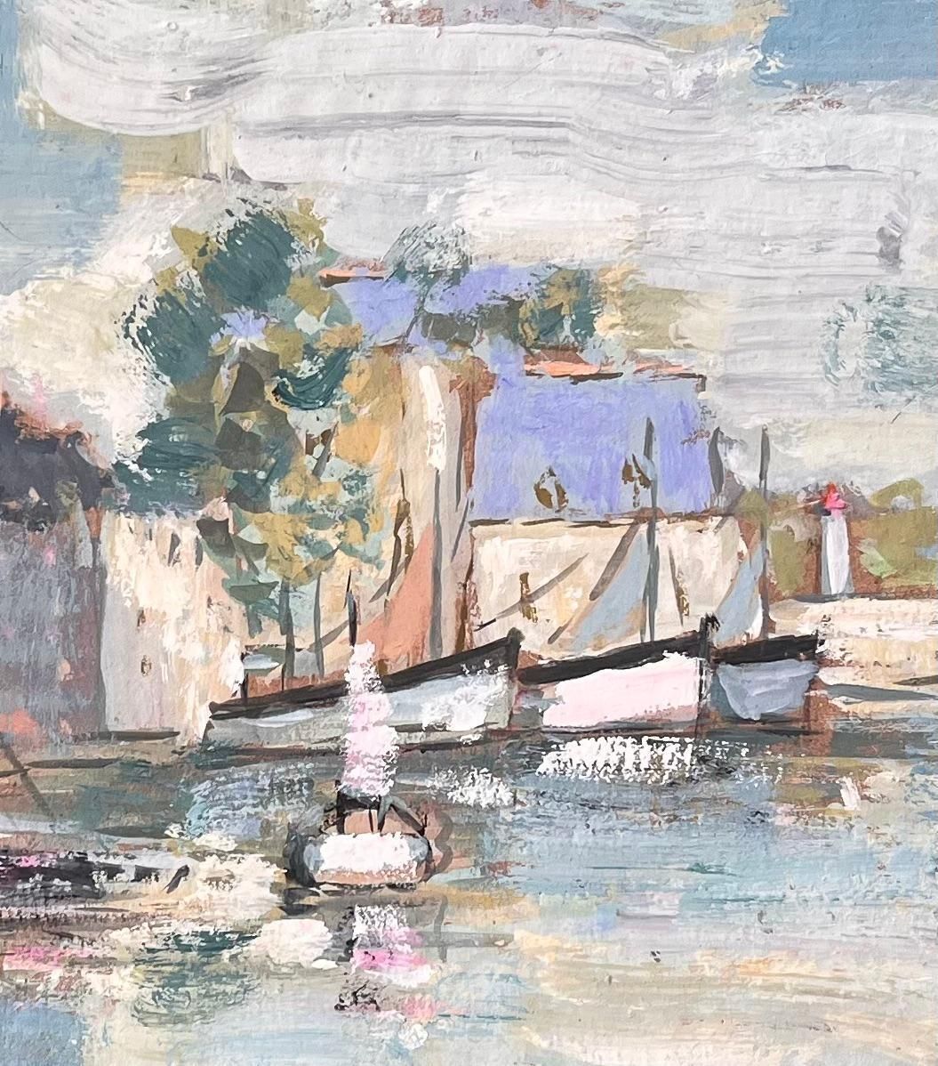 Fanch Lelfrench Impressionist Harbour Scene With Sailboats And Quayside Architecture photo buy
