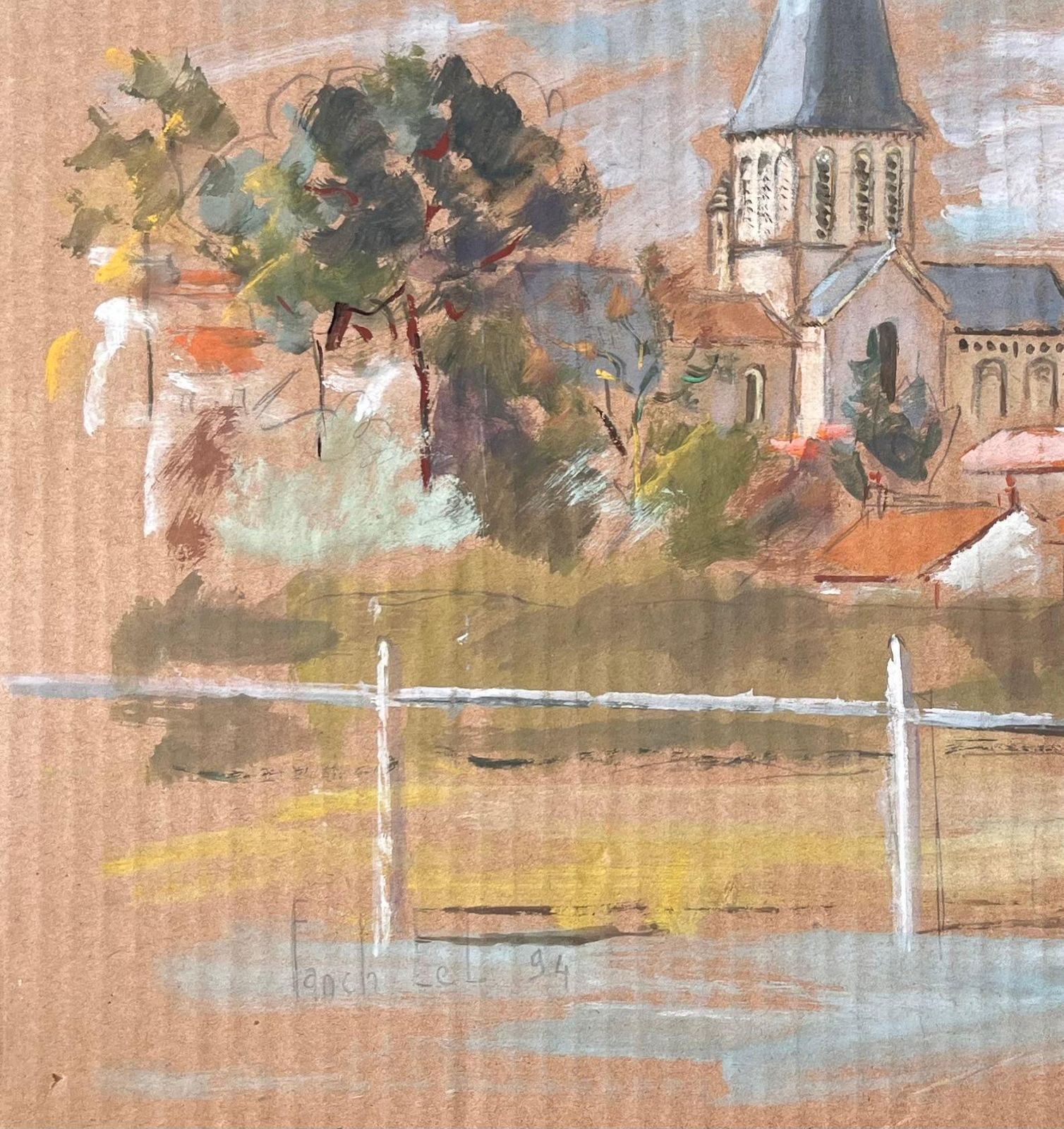 Fanch Lelfrench Impressionist Village Landscape With Church And Red Roofs By Fanch Lel1994 photo 505.0