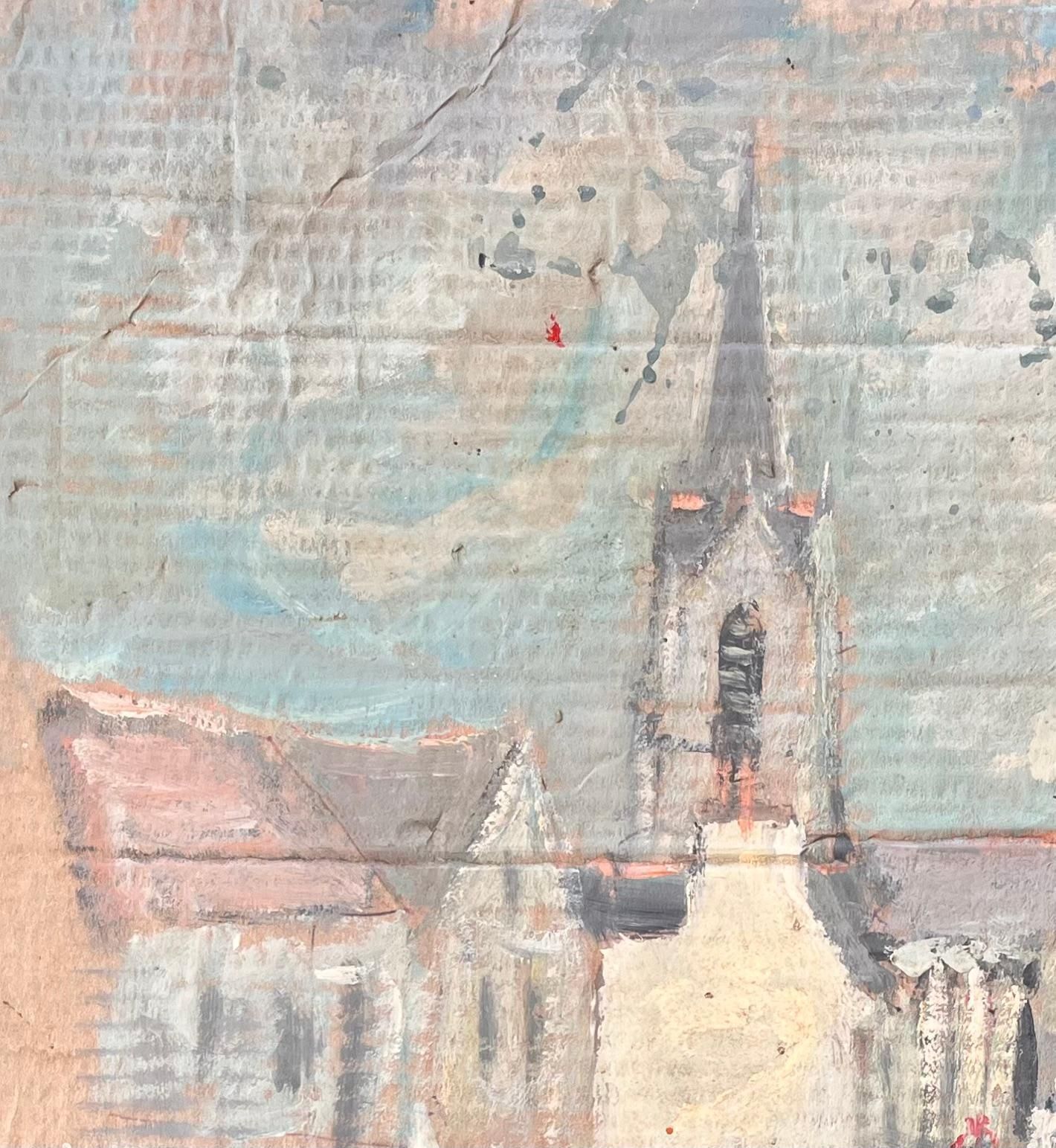 Fanch Lelfrench Impressionist Village Street Scene With Church And Figures photo for sale
