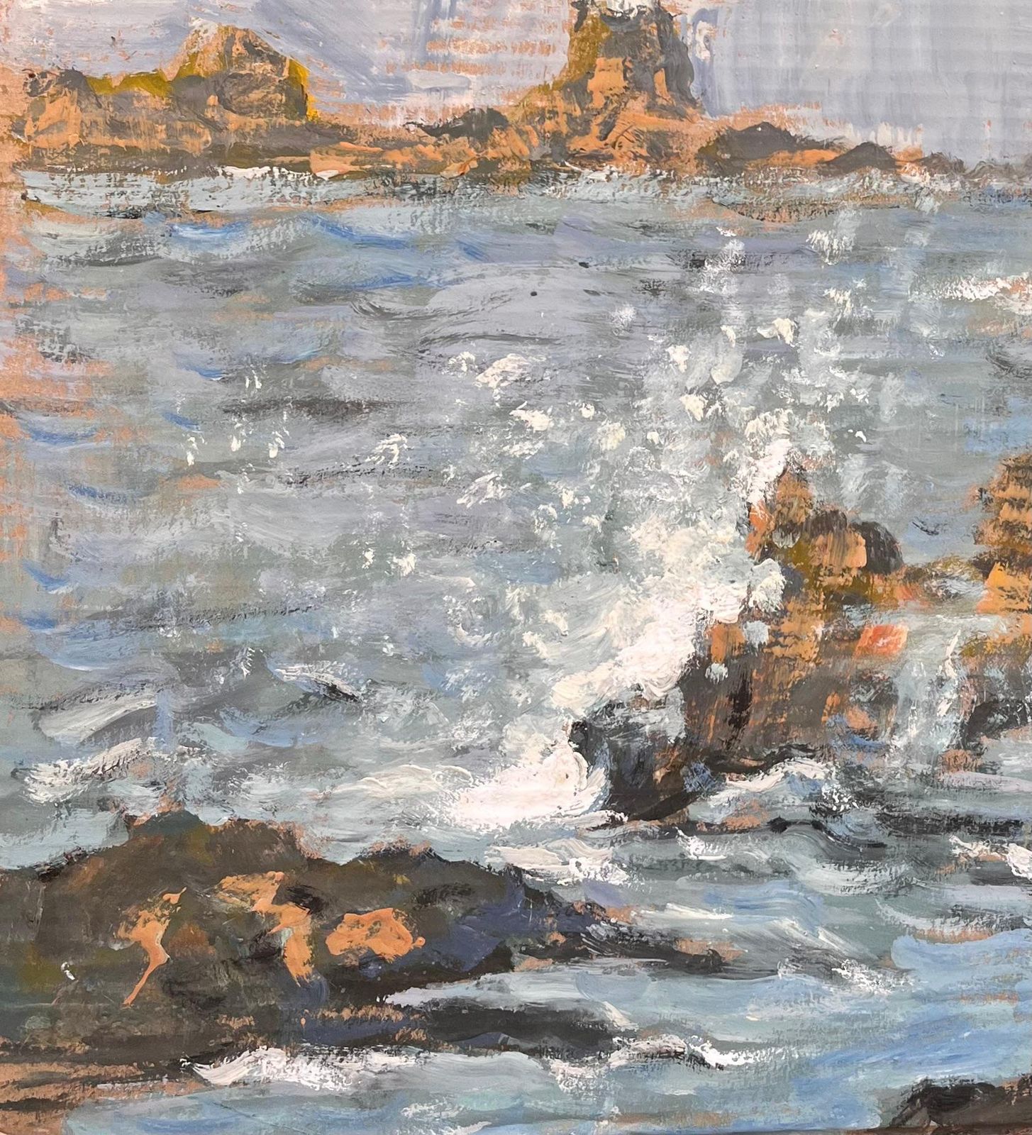 Fanch Lelimpressionist Seascape With Crashing Waves And Distant Lighthouse On Rocky Coast photo 637.0