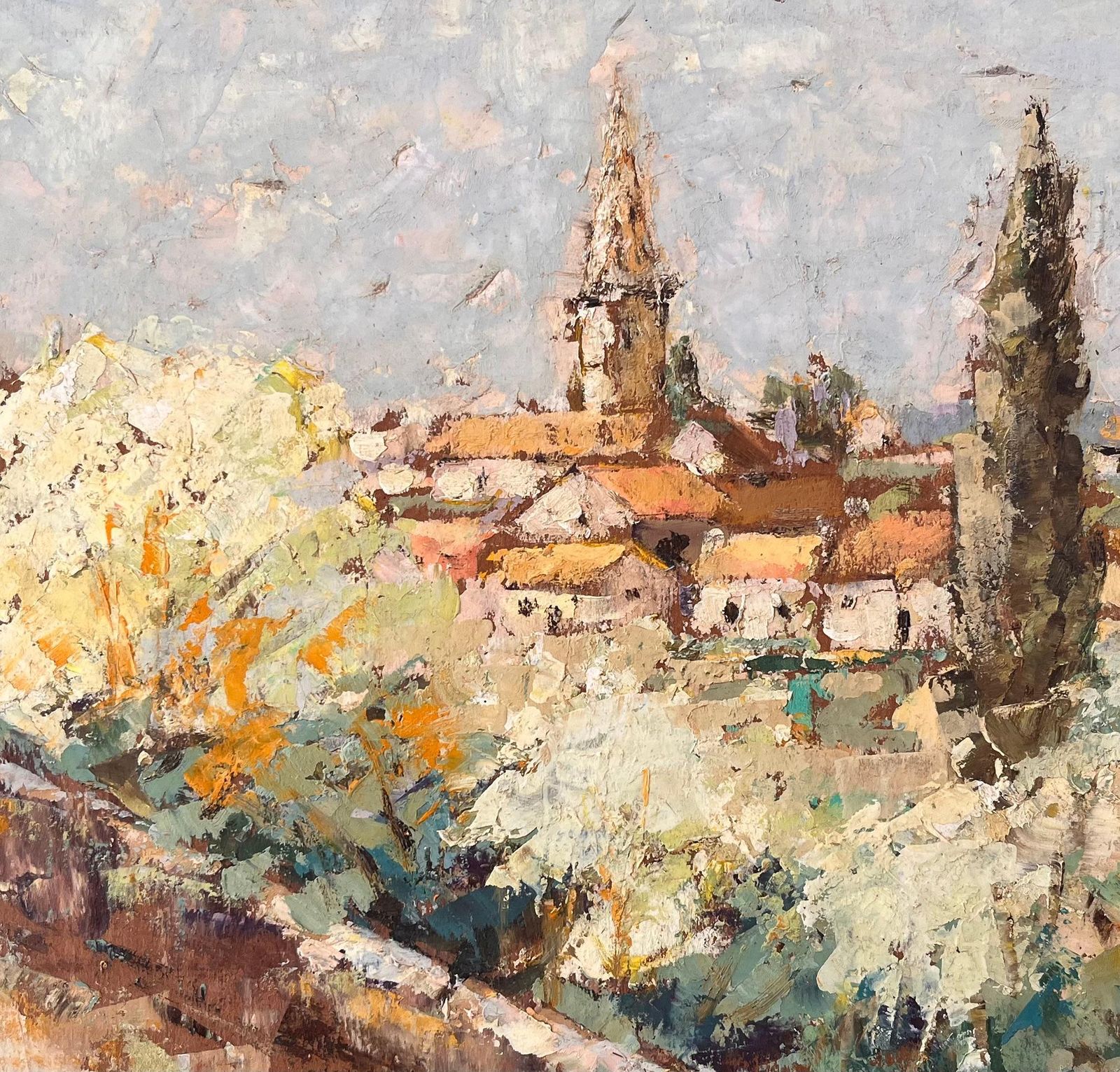 Fanch Lelimpressionist View Of Moissac France With Church Tower And Blossoming Trees photo buy