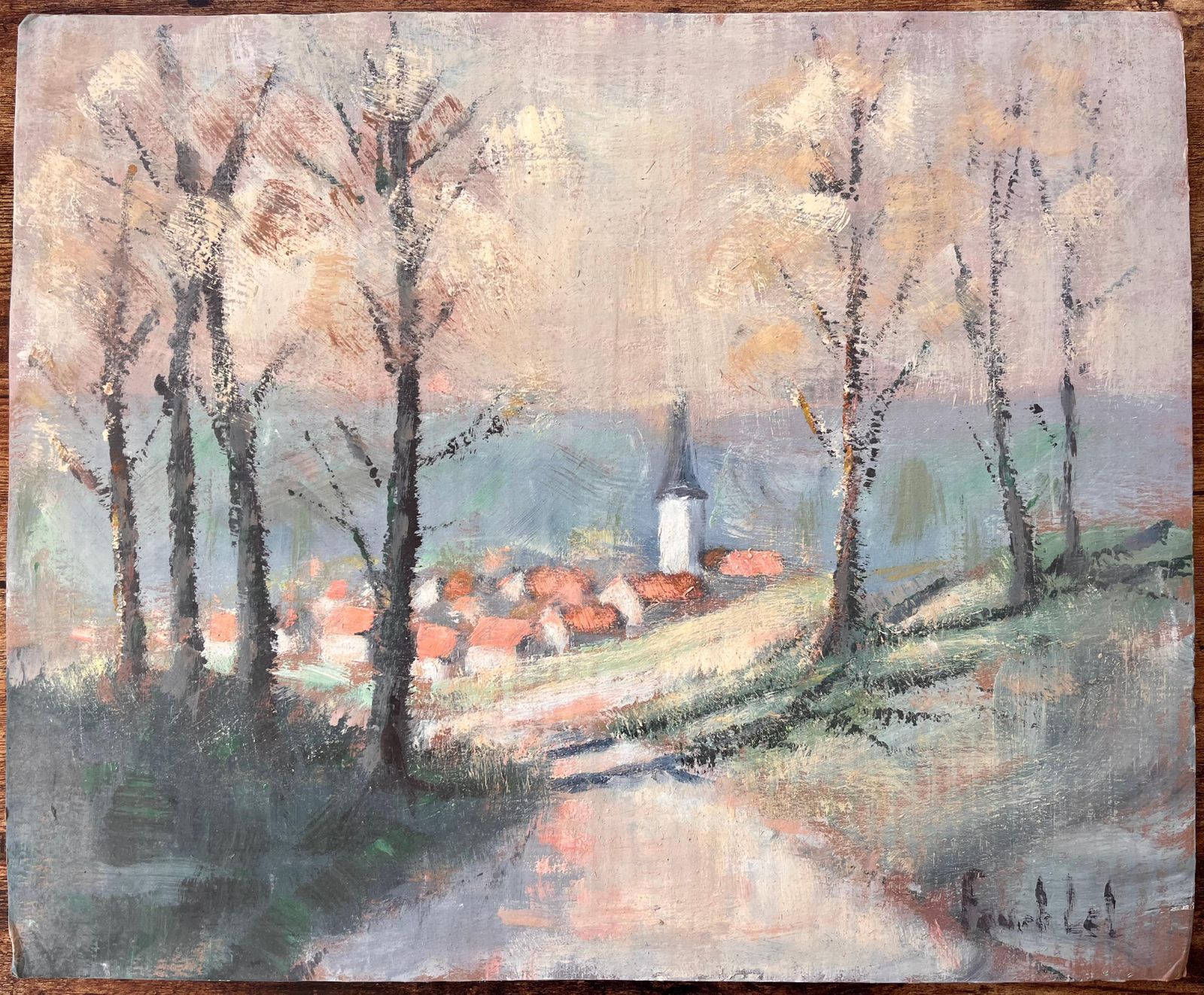 Fanch Lelimpressionist Countryside Scene With Church Spire Red Roofs And Autumn Trees photo furniture