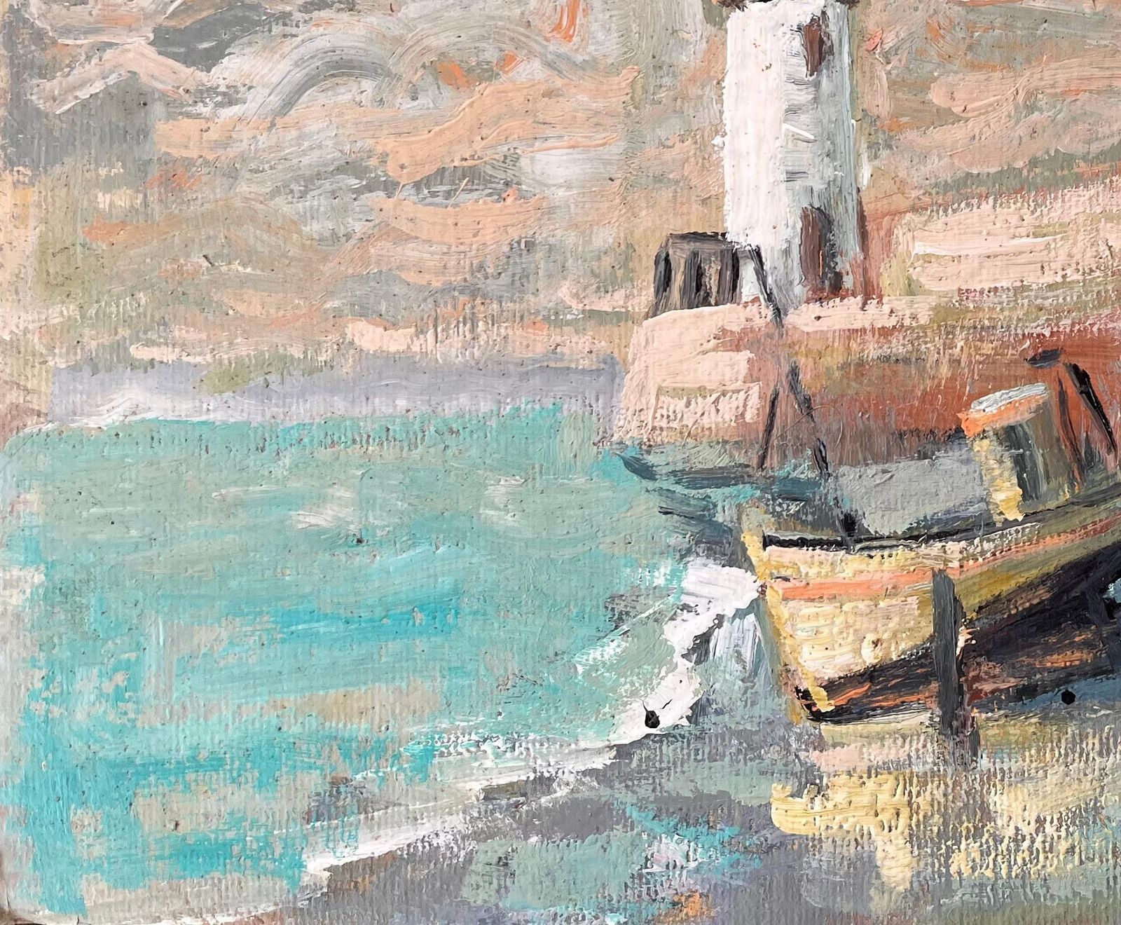 Fanch Lelimpressionist Lighthouse Scene With Beached Fishing Boats And Dramatic Sky photo Art