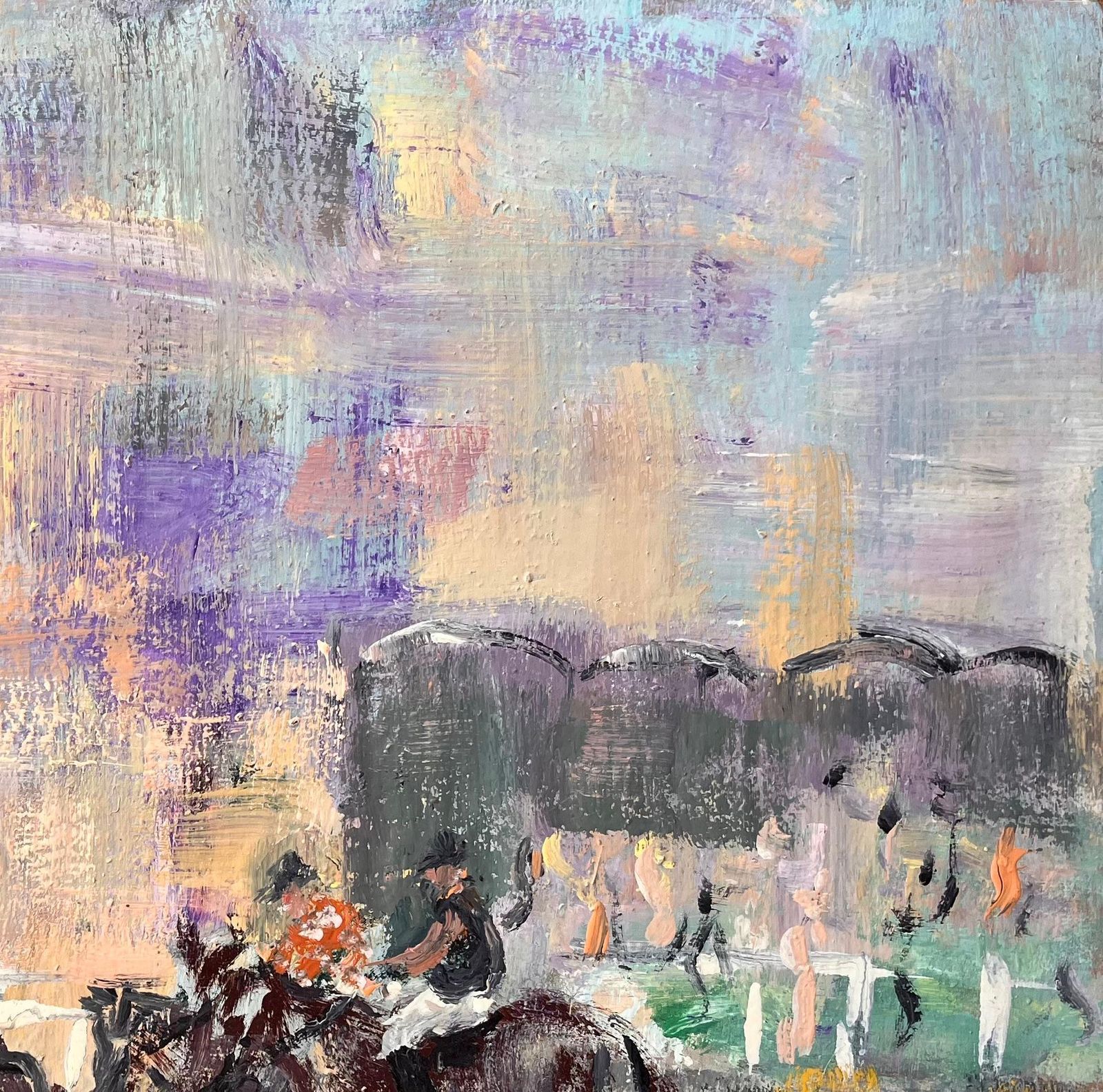 Fanch Lelimpressionist Horse Racing Scene With Jockeys And Spectators Under Violet Sky photo Art