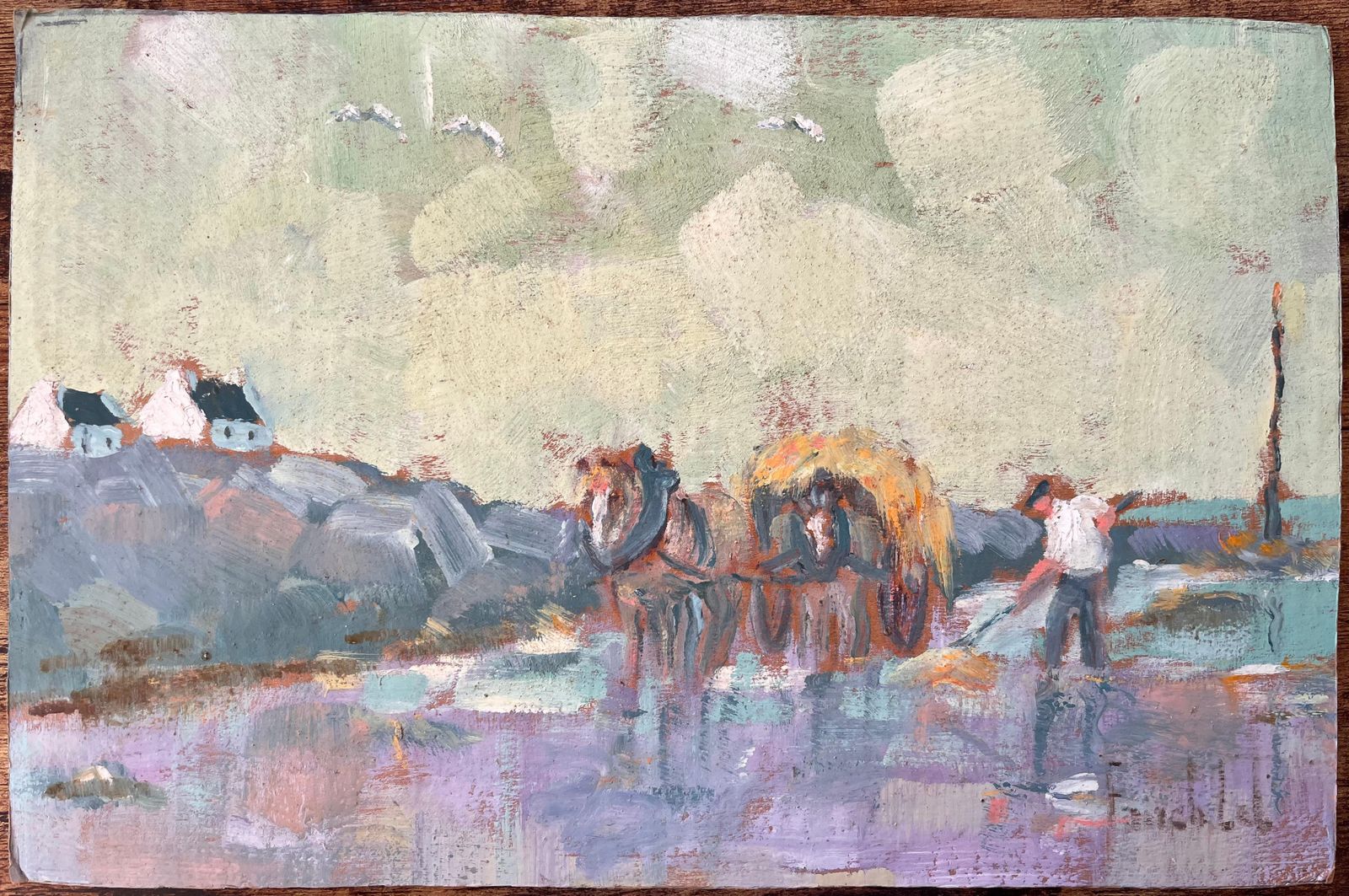 Fanch Lelimpressionist Rural Scene With Horse Cart And Farm Worker In Coastal Village photo furniture