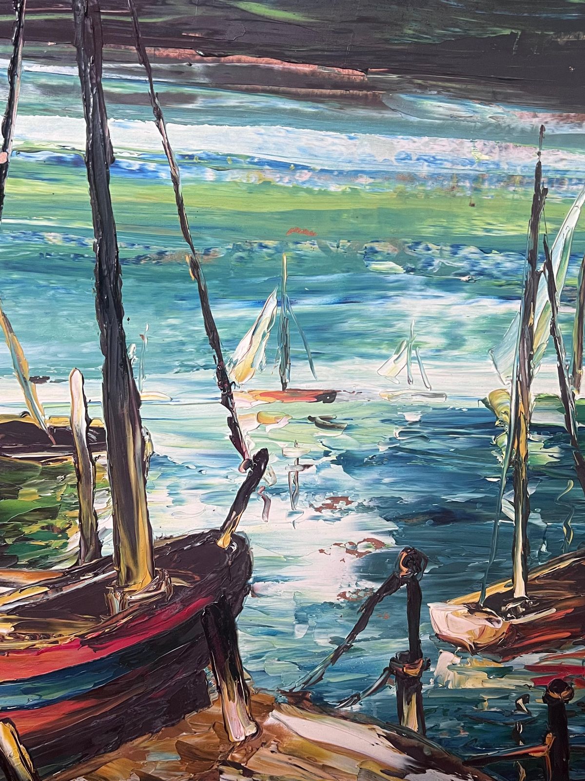 Léon Schwartz   Abrys20th Century French Expressionist Signed Oil Painting Boats On Harbor Edge photo buy