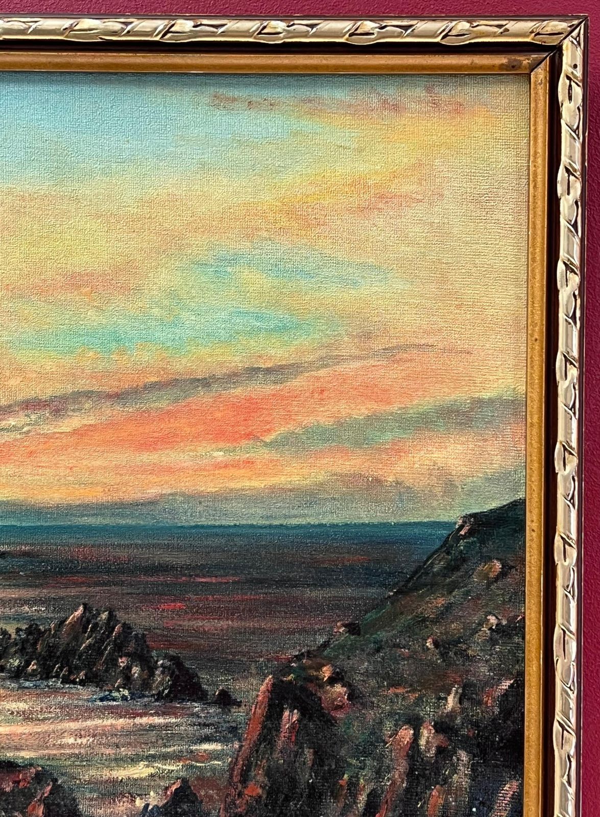 photo furniture Colin Vokessunrise Over Lands End Cornwall Signed British Impressionist Oil Painting1970