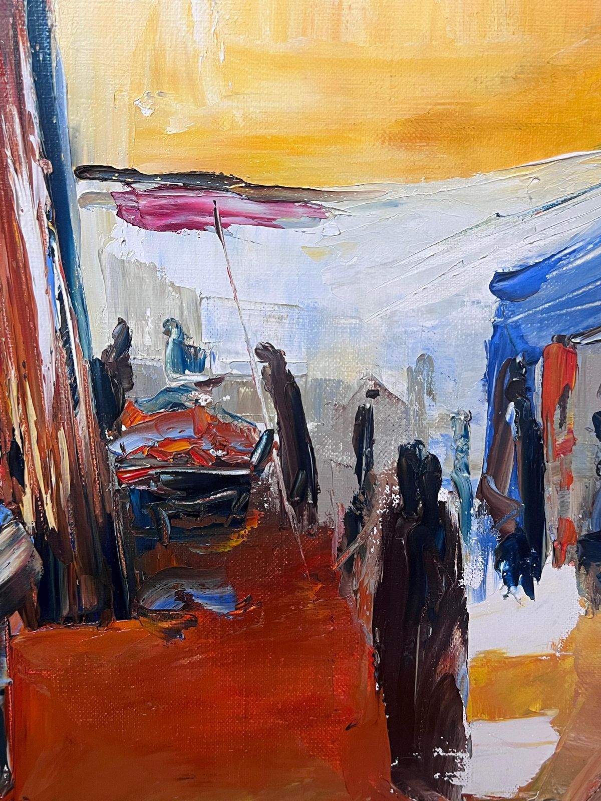 French Schoolnorth African Street Market With Figures French Modernist Signed Painting photo 816.0