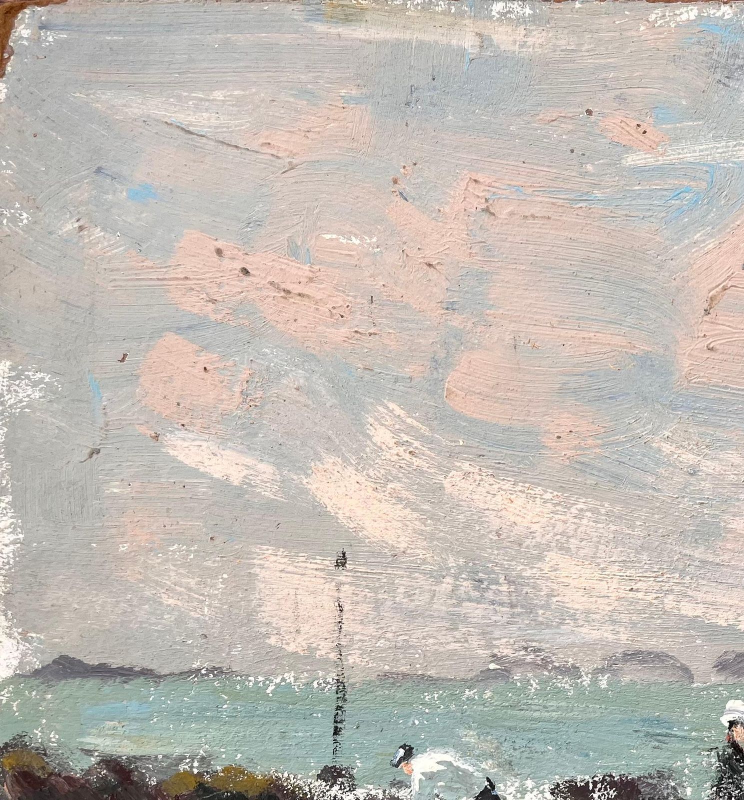 Fanch Lelfrench Coastal Oil Painting Of Low Tide Shore Fishing With Sailboats And Figures photo vinterior