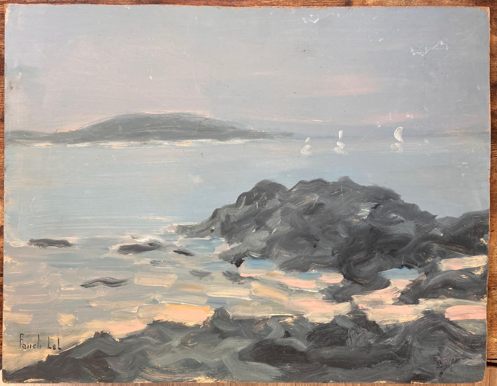 Fanch Lelimpressionist Seascape Painting Of The Chausey Islands With Boats And Rocks1999 photo furniture