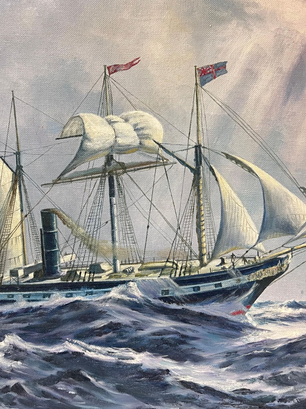 European Artistlarge Classic Marine Signed Oil Painting Sailing Ship On Choppy Seas Gilt Framed photo buy