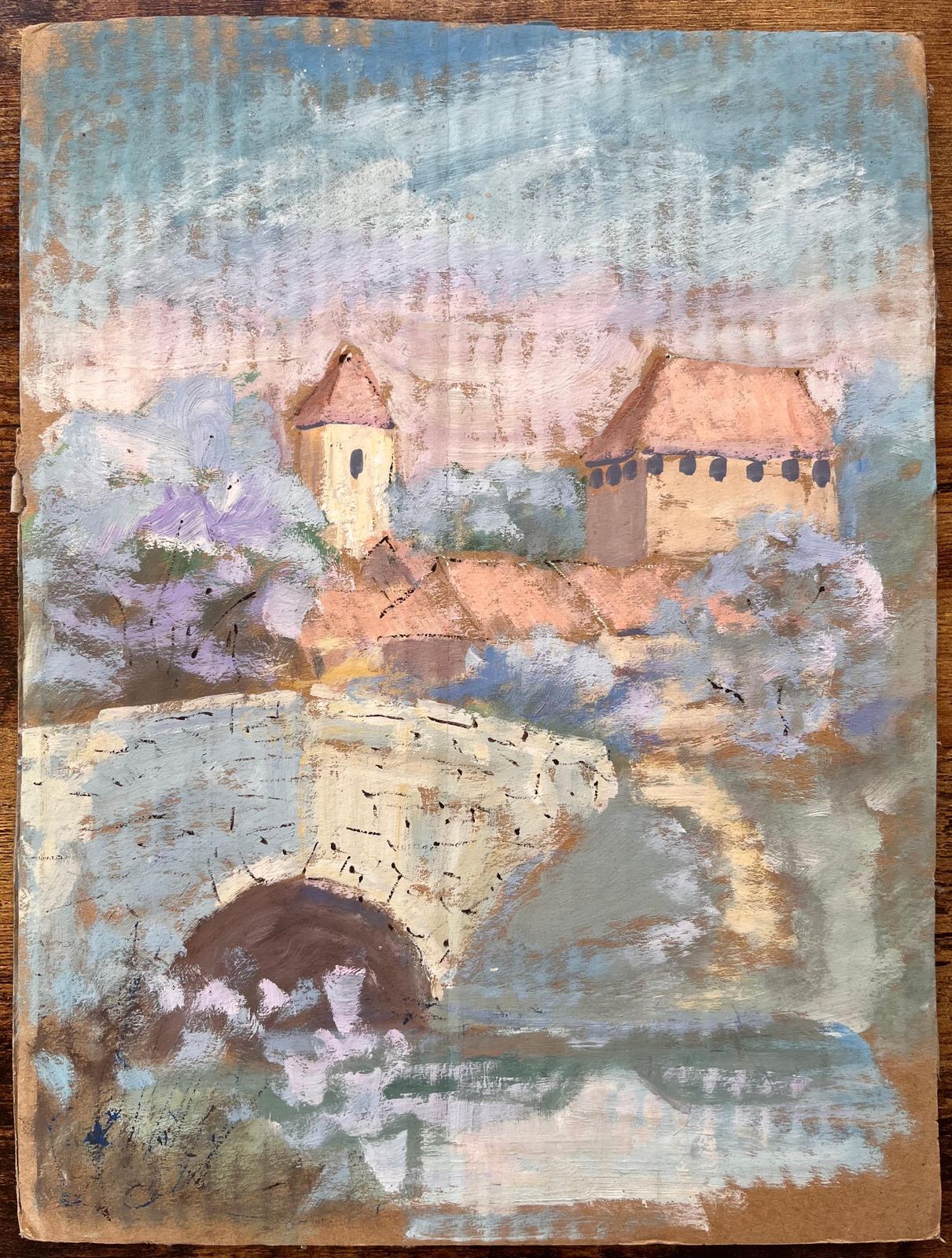 Fanch Lelimpressionist French Harvest Landscape With Stone Bridge And Castle Near Amiens1996 photo furniture