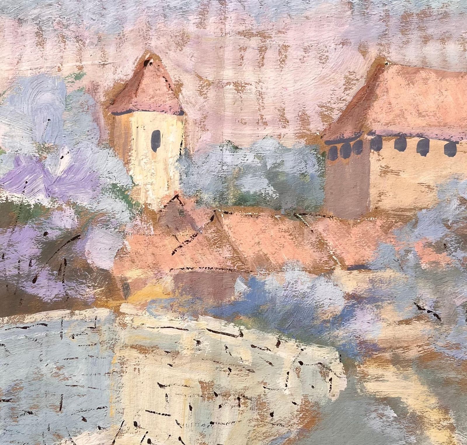 Fanch Lelimpressionist French Harvest Landscape With Stone Bridge And Castle Near Amiens1996 photo buy