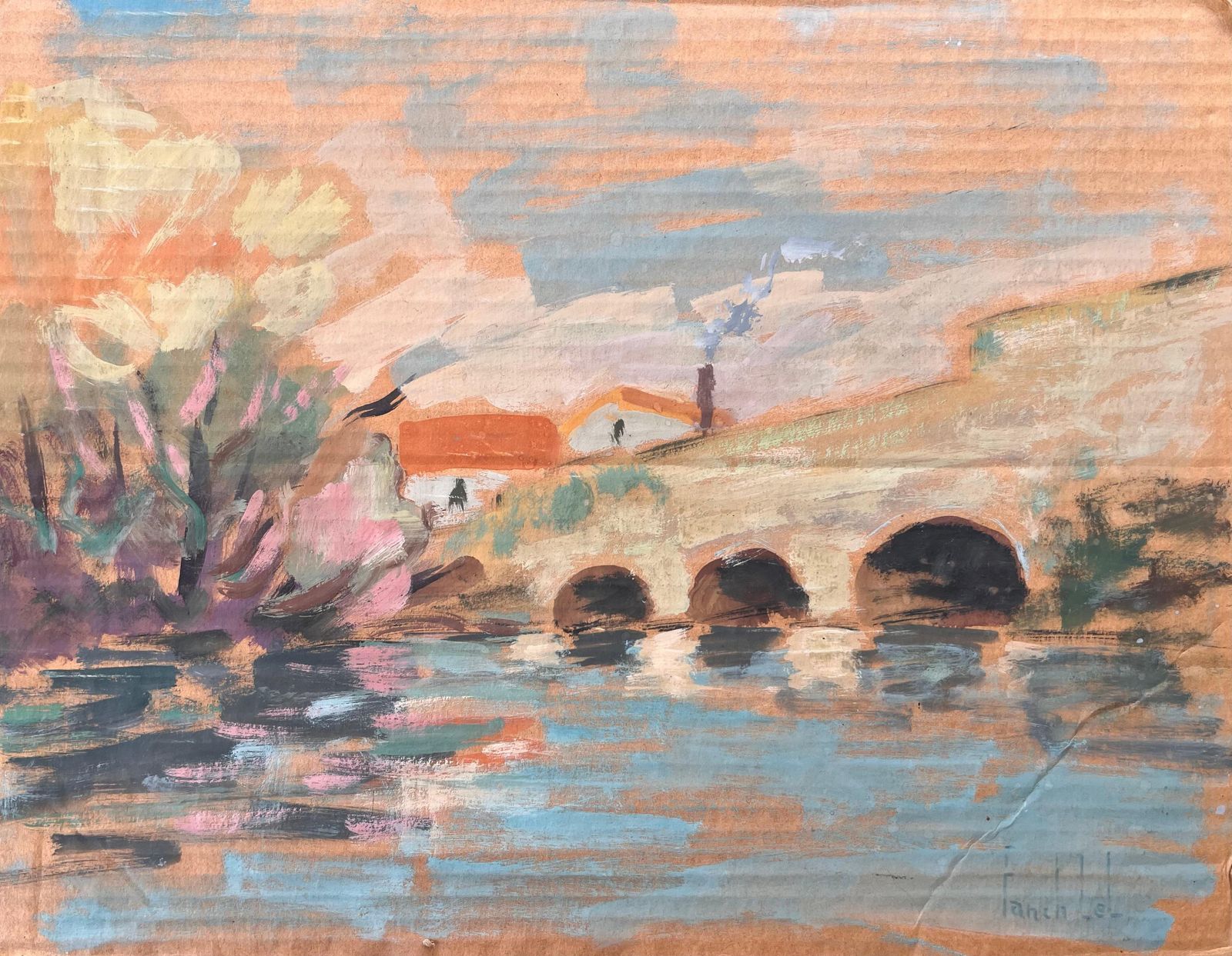 Fanch Lelfrench Impressionist Landscape Of Brunoy And The Old Bridge Of Boussy