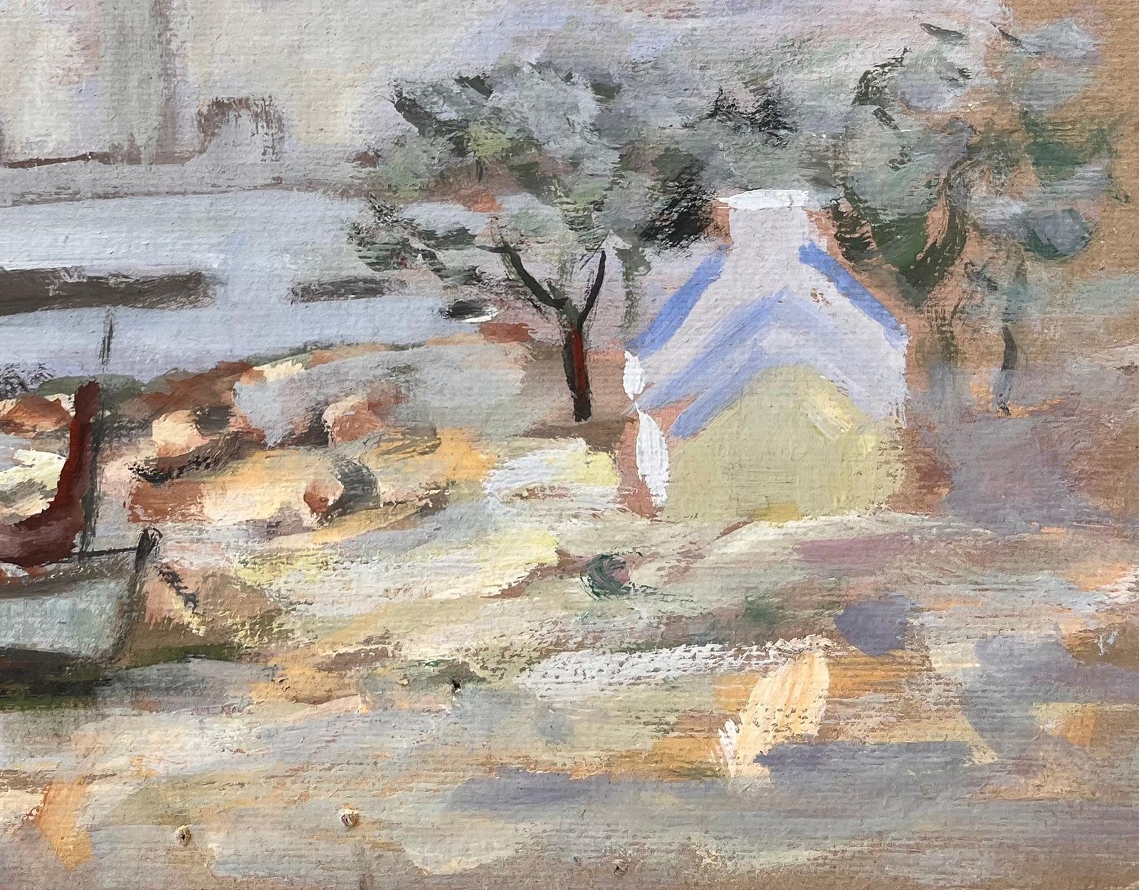 Fanch Lelimpressionist Coastal Landscape With Boat Cottage Trees And Sunset Sky photo Art
