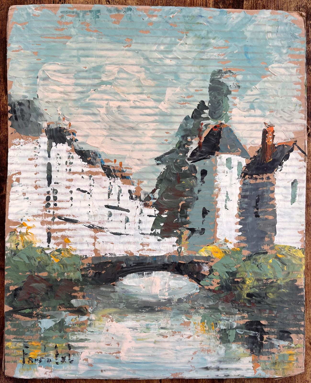 Fanch Lelimpressionist River Bridge Scene With Reflections And White Buildings In France photo furniture