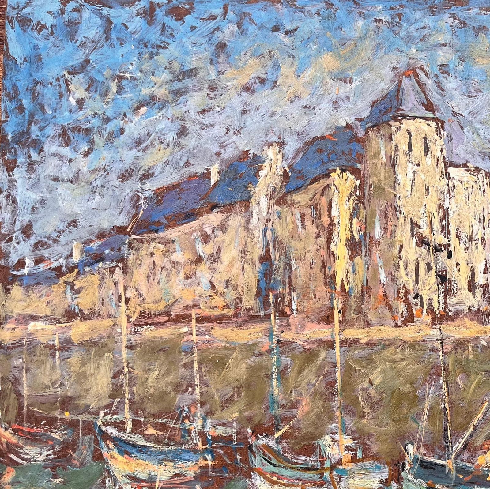 Fanch Lelfrench Harbour Scene Oil Painting Of Boats And Waterfront At La Croisic1998 photo 505.0