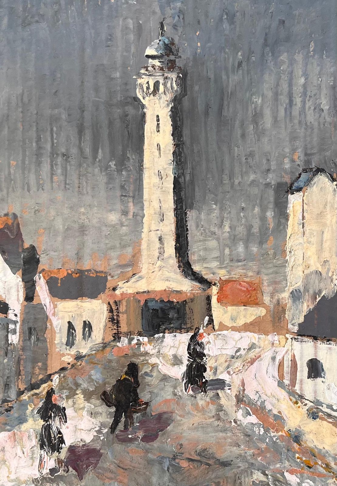 Fanch Lelimpressionist Painting Of French Village Street With Lighthouse And Figures photo buy