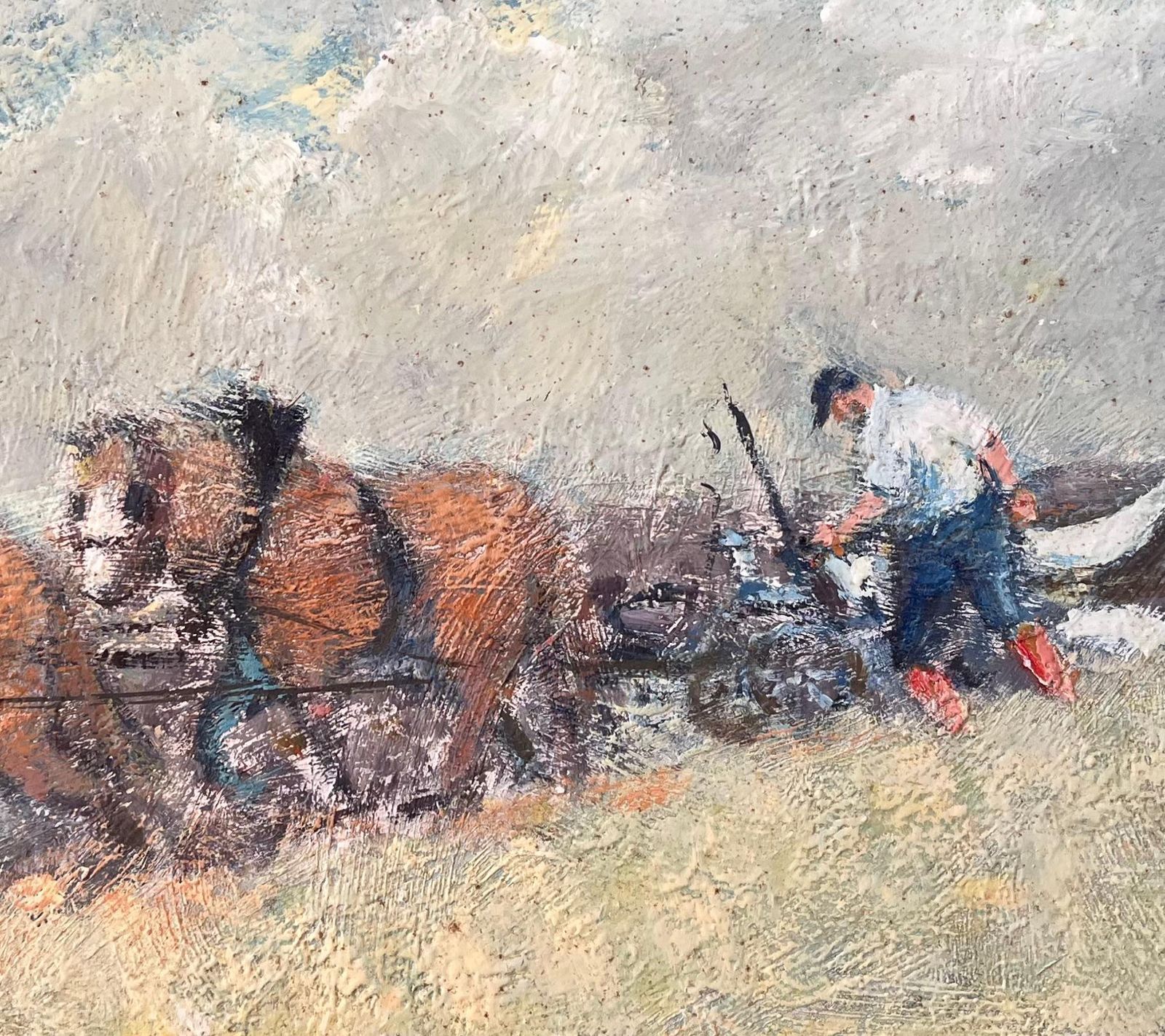 Fanch Lelimpressionist Horse Ploughing Scene With Farmer And Cloudy Sky Landscape photo buy