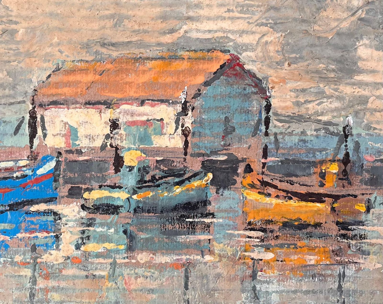 Fanch Lelimpressionist Painting Of Fishing Boats And Boathouse Under Dramatic Sky photo buy