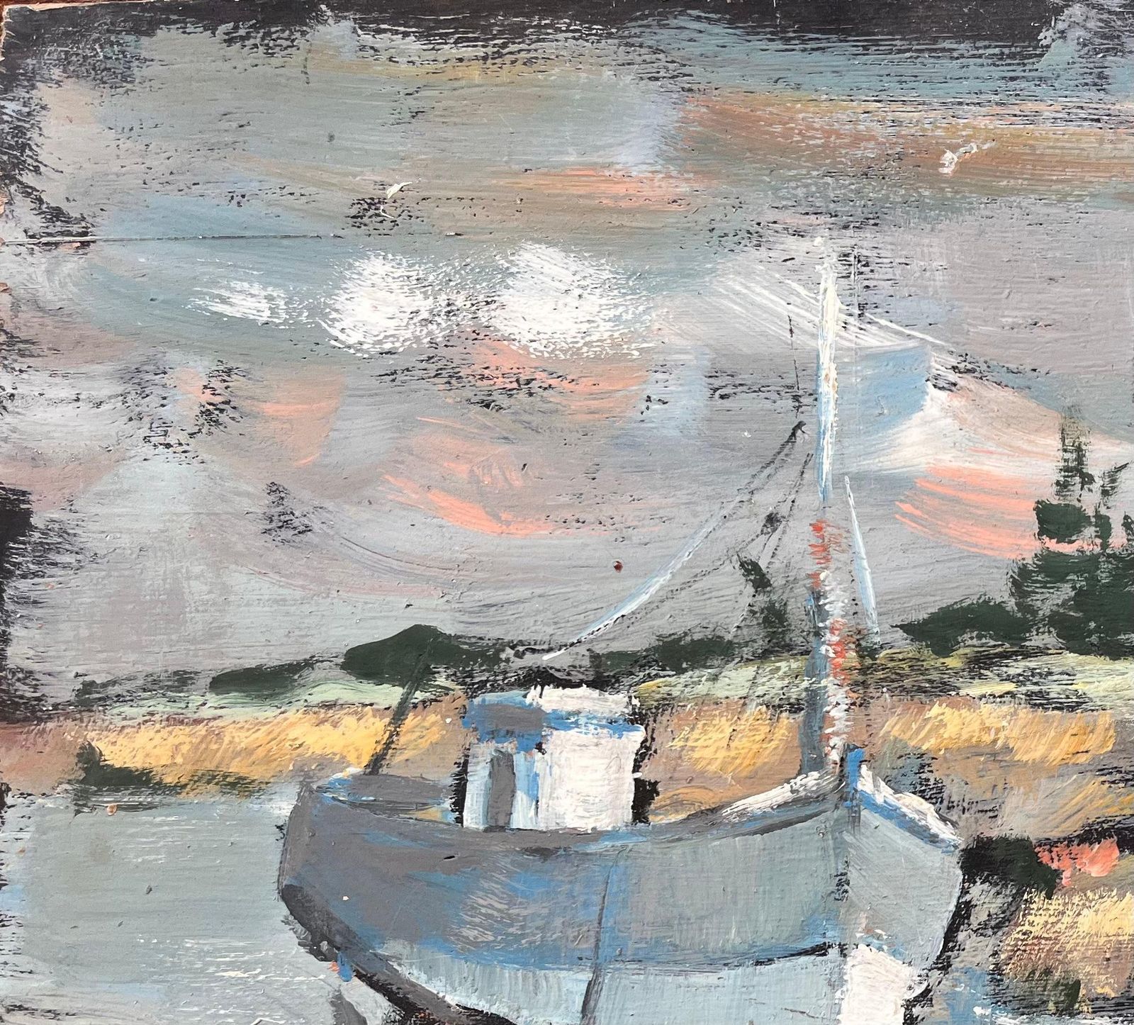 Fanch Lelimpressionist Coastal Landscape With Blue Fishing Boat And White Cottages photo vinterior