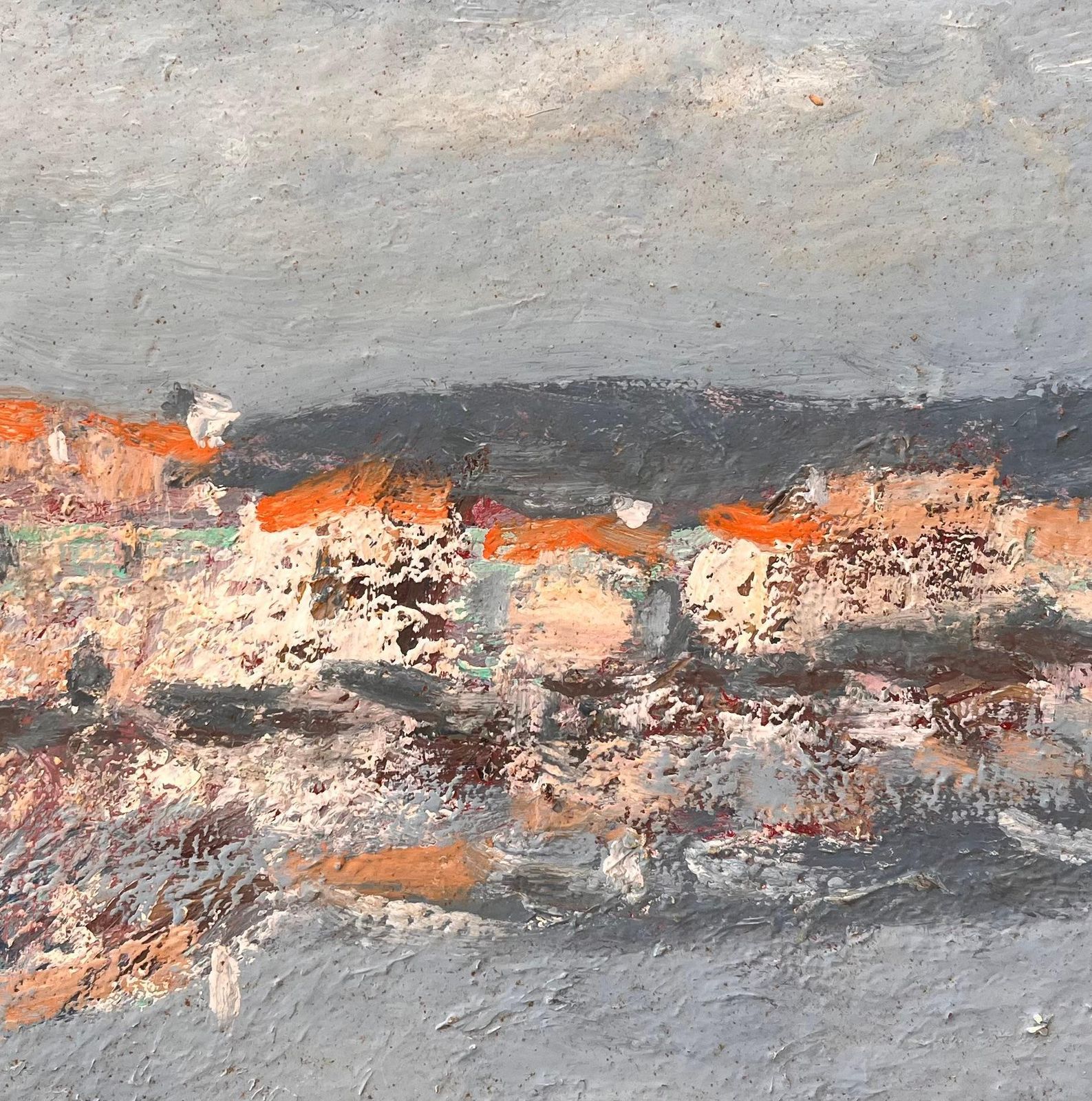Fanch Lelfrench Coastal Oil Painting Of Seaside Village With Red Roofs Reflected In Water photo buy