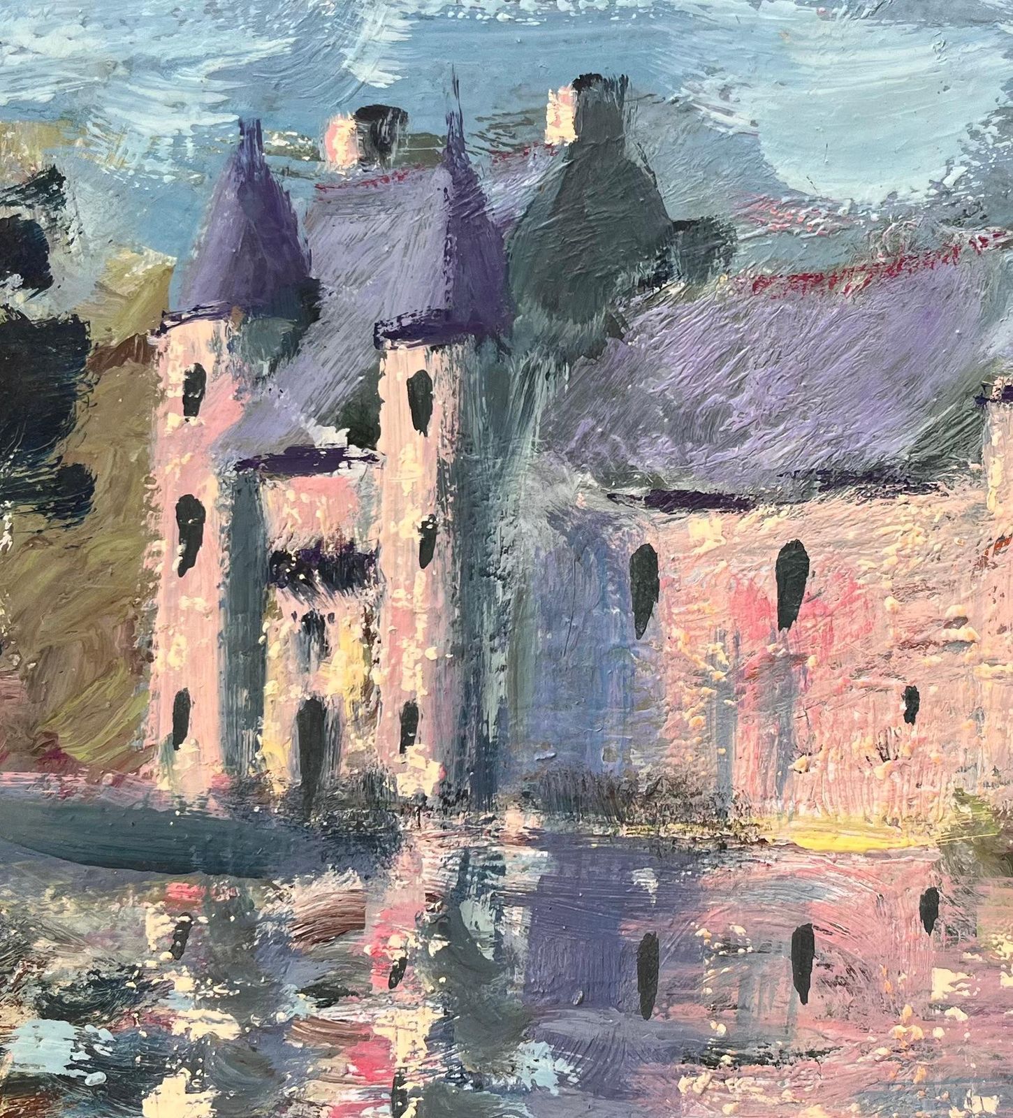 Fanch Lelfrench Château Landscape Oil Painting With Reflection In Lake And Turreted Tower photo buy