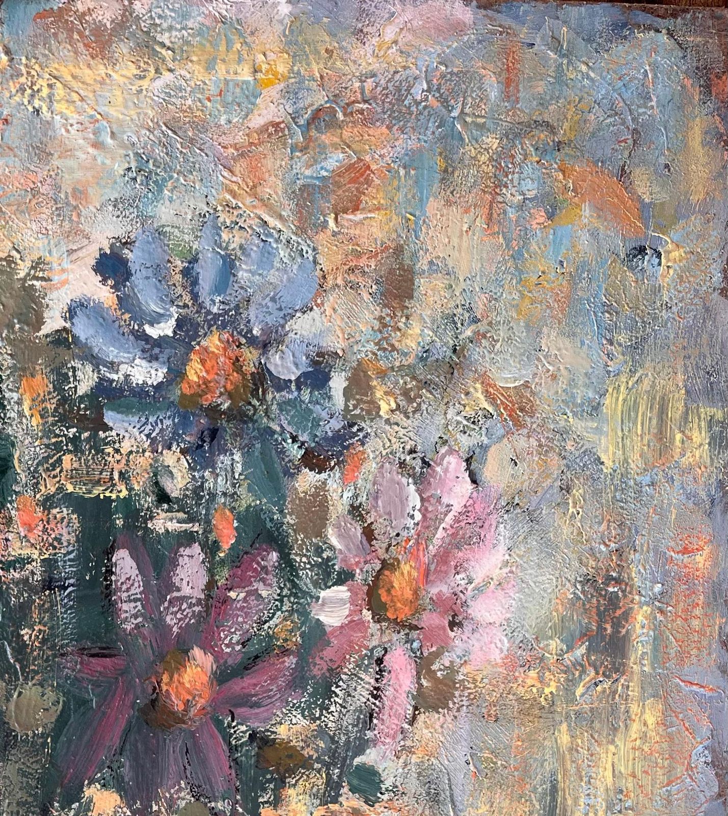 Fanch Lelimpressionist Still Life Oil Painting Of Wildflowers In Vase With Pastel Colours photo for sale