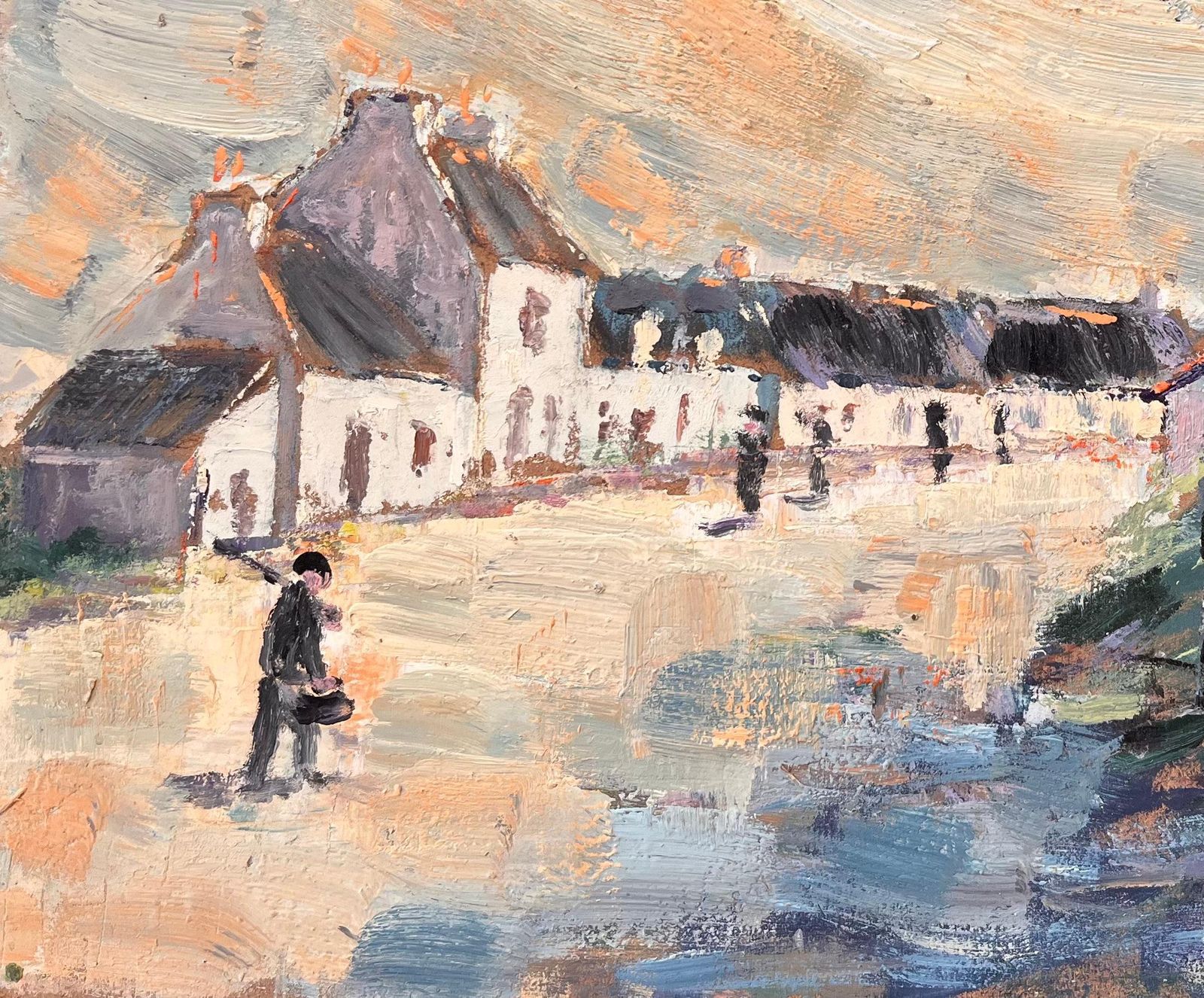Fanch Lelevening Shadows In A Village Street Scene Impressionist Painting photo 576.0
