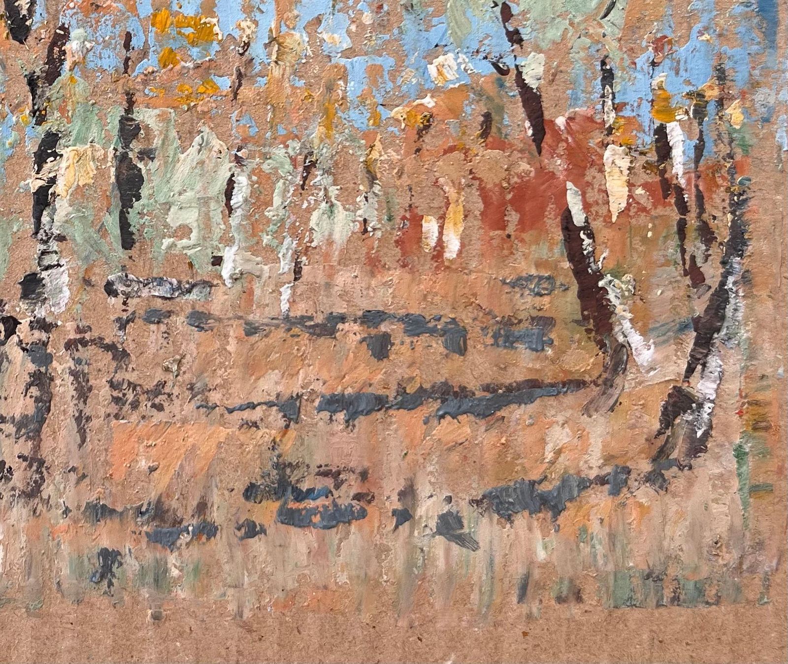 Fanch Lelfrench Impressionist Forest Landscape With Autumn Trees On Cardboard photo for sale