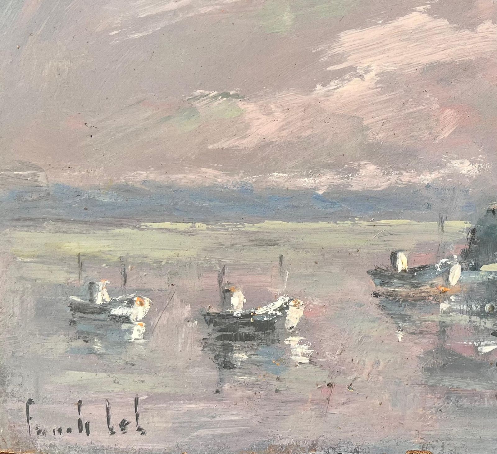 Fanch Lelfrench Coastal Oil Painting Of Lighthouse And Fishing Boats At Le Port D’étaples1985 photo 551.0