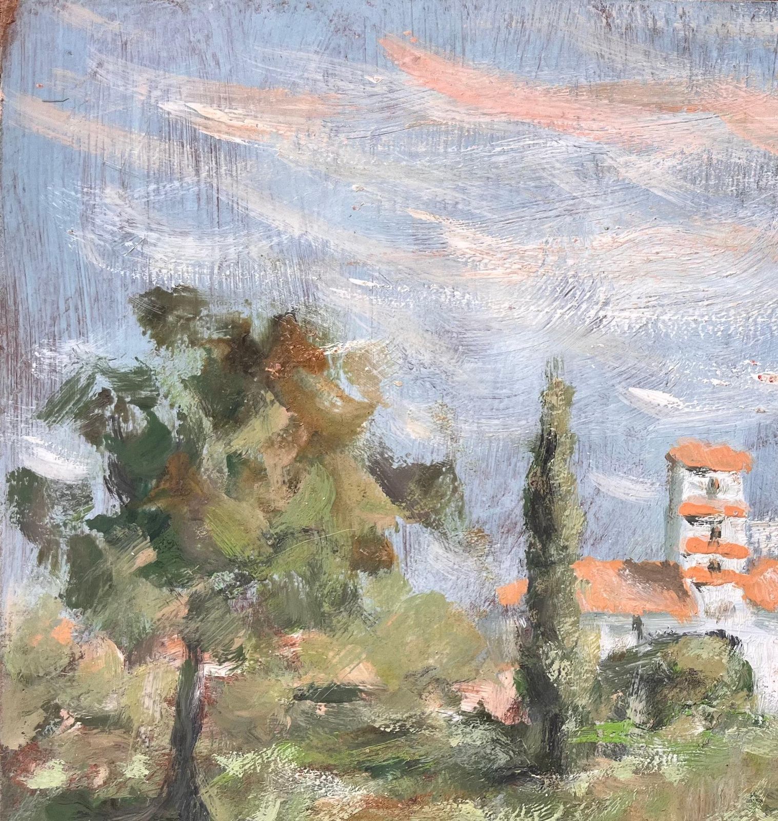 Fanch Lelfrench Countryside Landscape With White Farmhouse And Orange Roofs photo Art