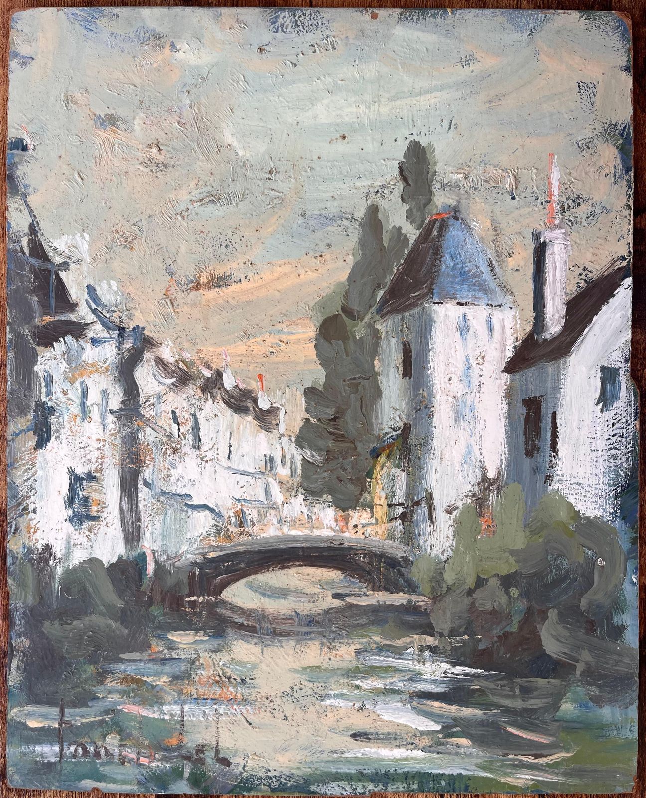 Fanch Lelfrench Impressionist Canal Scene With Bridge And Whitewashed Houses photo furniture