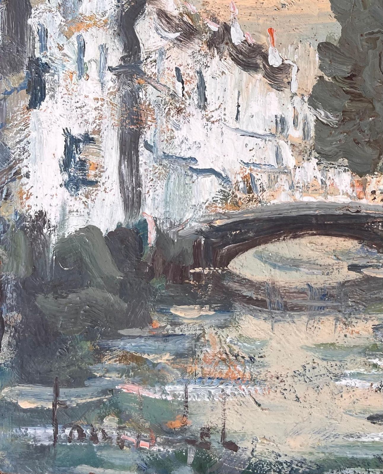 Fanch Lelfrench Impressionist Canal Scene With Bridge And Whitewashed Houses photo 525.0