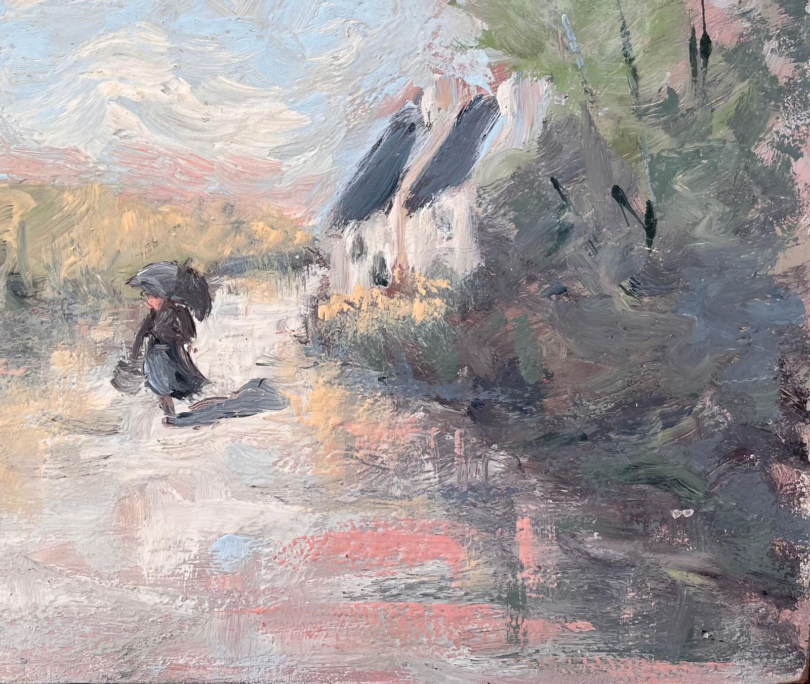 Fanch Lelfrench Impressionist Countryside Walk With Figure Holding An Umbrella photo Art