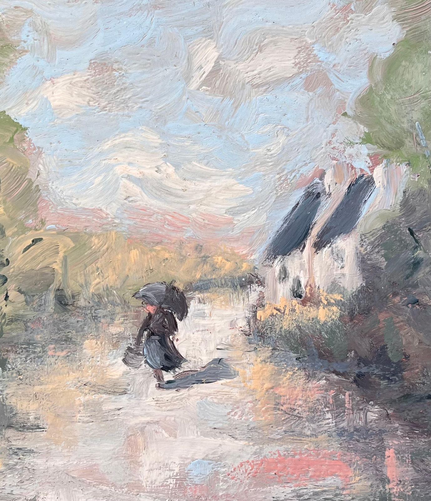 Fanch Lelfrench Impressionist Countryside Walk With Figure Holding An Umbrella photo buy