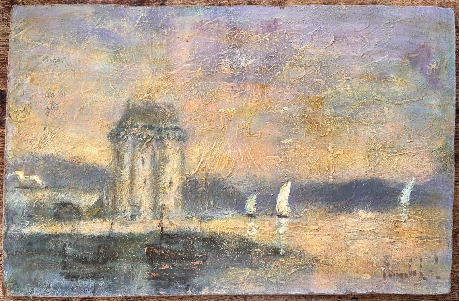 Fanch Lelfrench Impressionist Harbour Scene With Sailboats At Sunset photo furniture