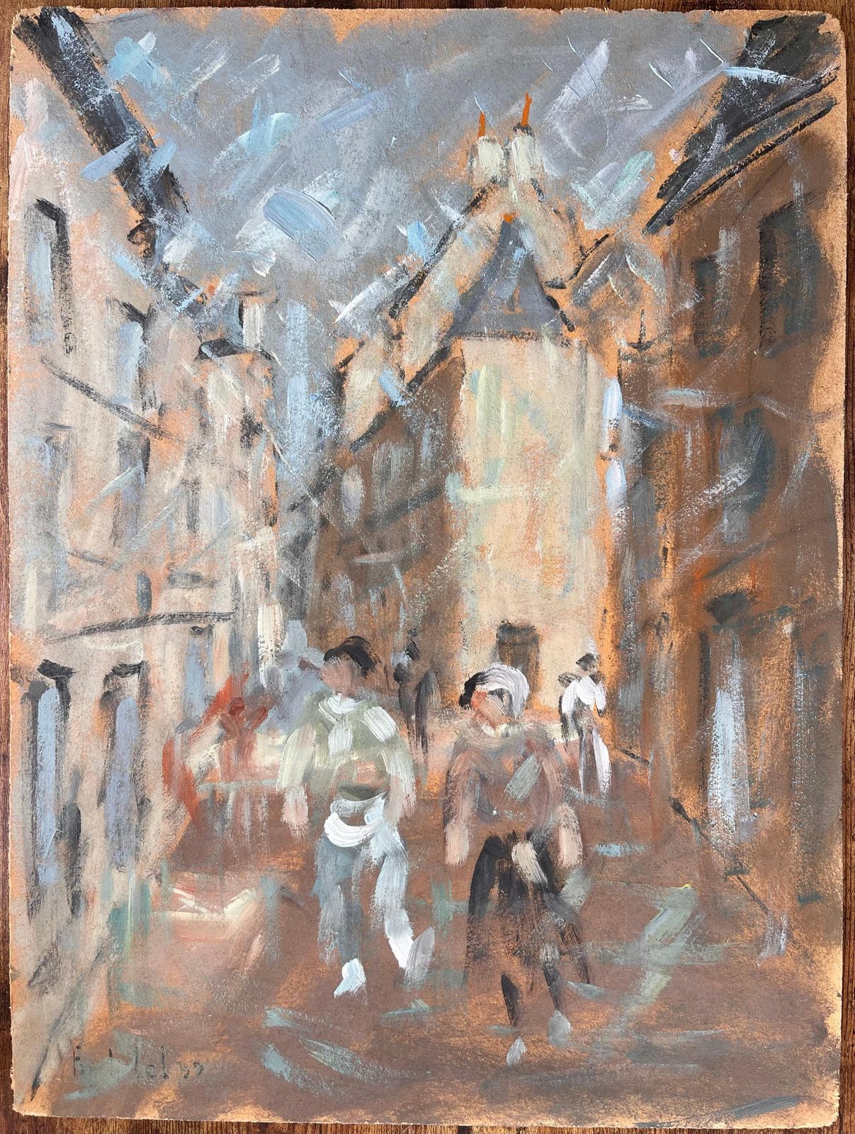 Fanch Lelimpressionist Street Scene With Figures In Motion In A Historic European Town1998 photo furniture