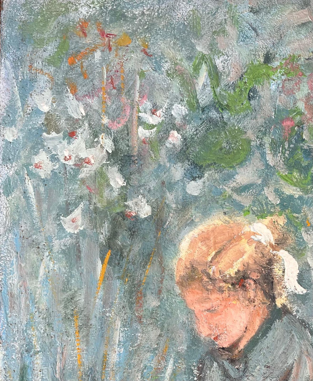 Fanch Lelimpressionist Painting Of A Young Girl Gathering Flowers In A Garden photo Art