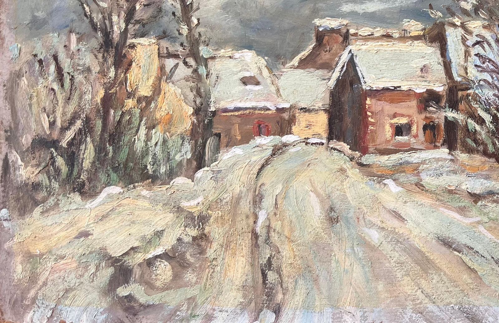 F. Le Layfrench Impressionist Village Snow Scene With Cottages And Trees photo vinterior