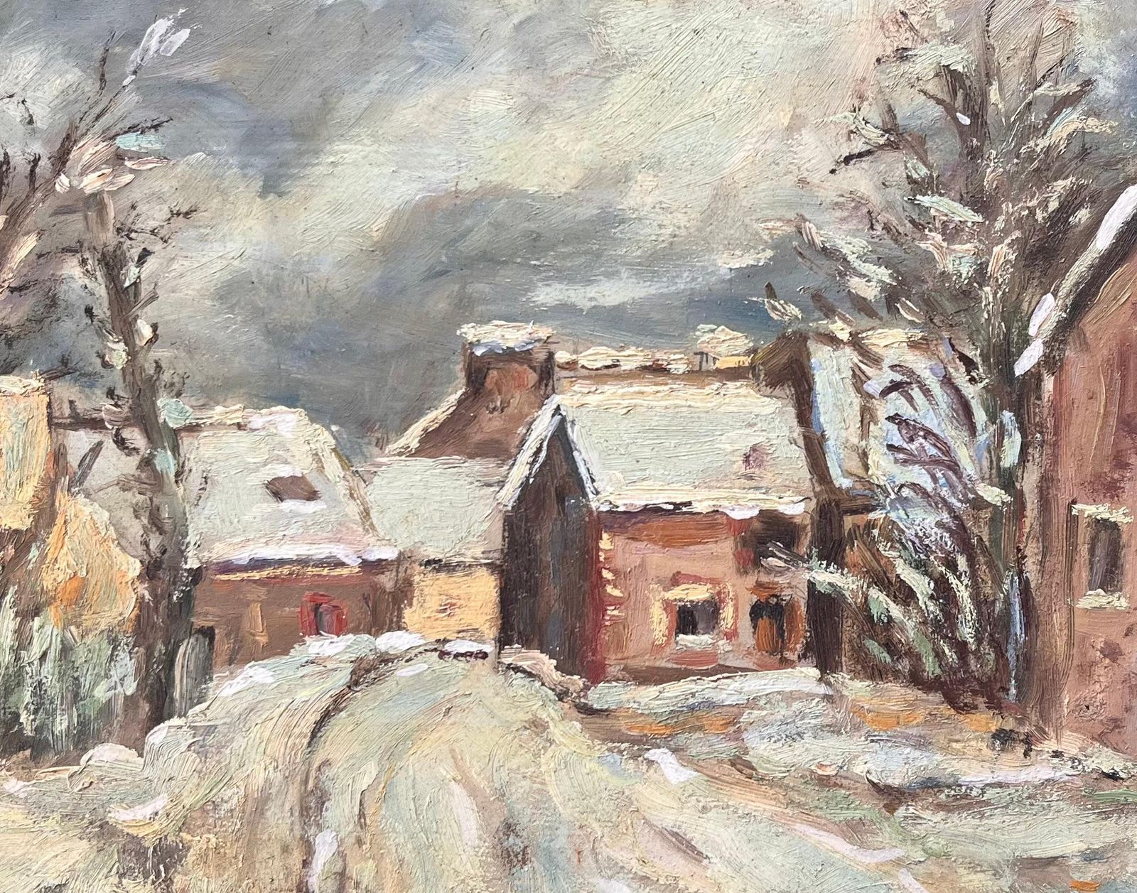 F. Le Layfrench Impressionist Village Snow Scene With Cottages And Trees photo buy