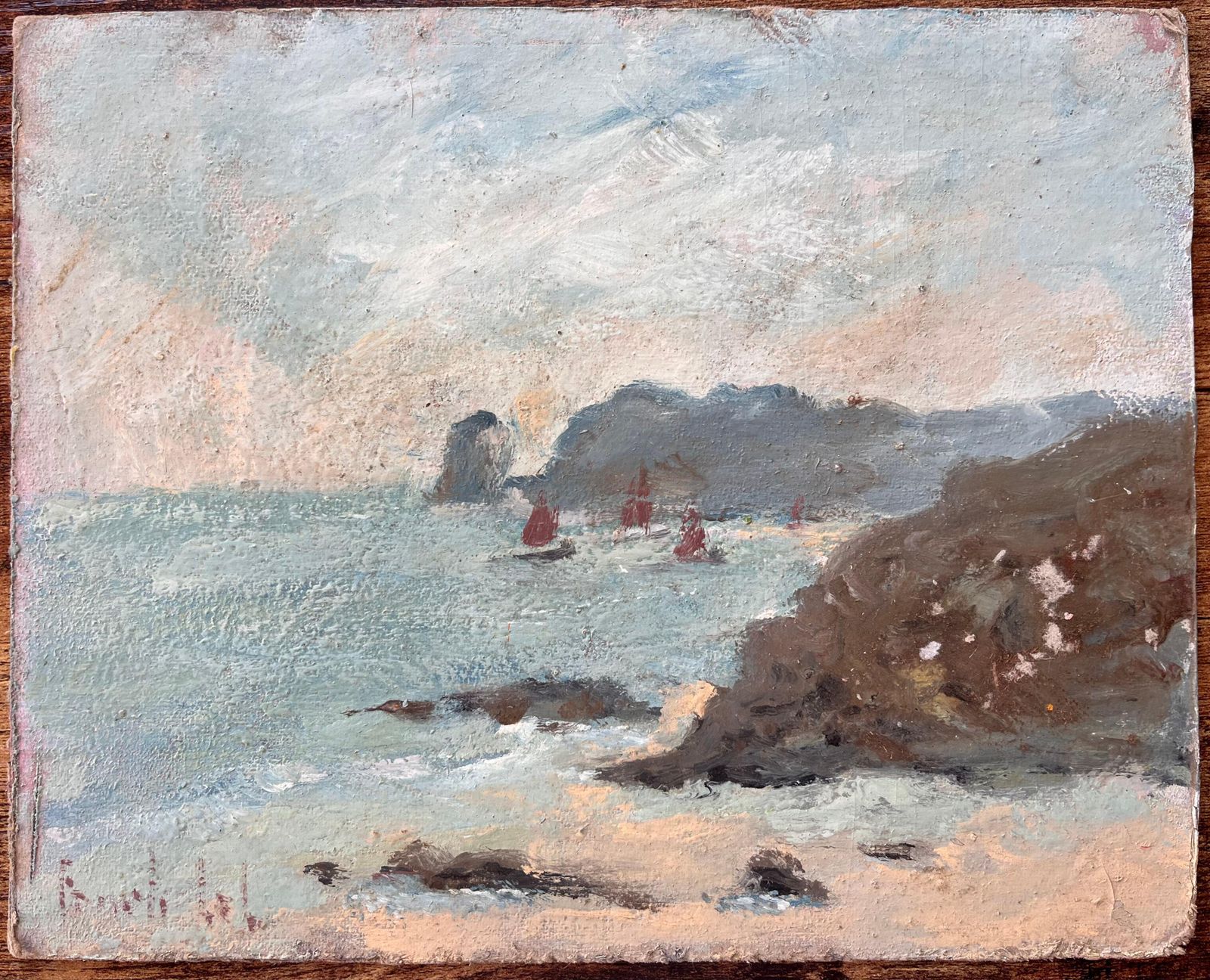 Fanch Lelimpressionist Coastal Seascape With Red Sails On The Côte Bretonne2007 photo furniture
